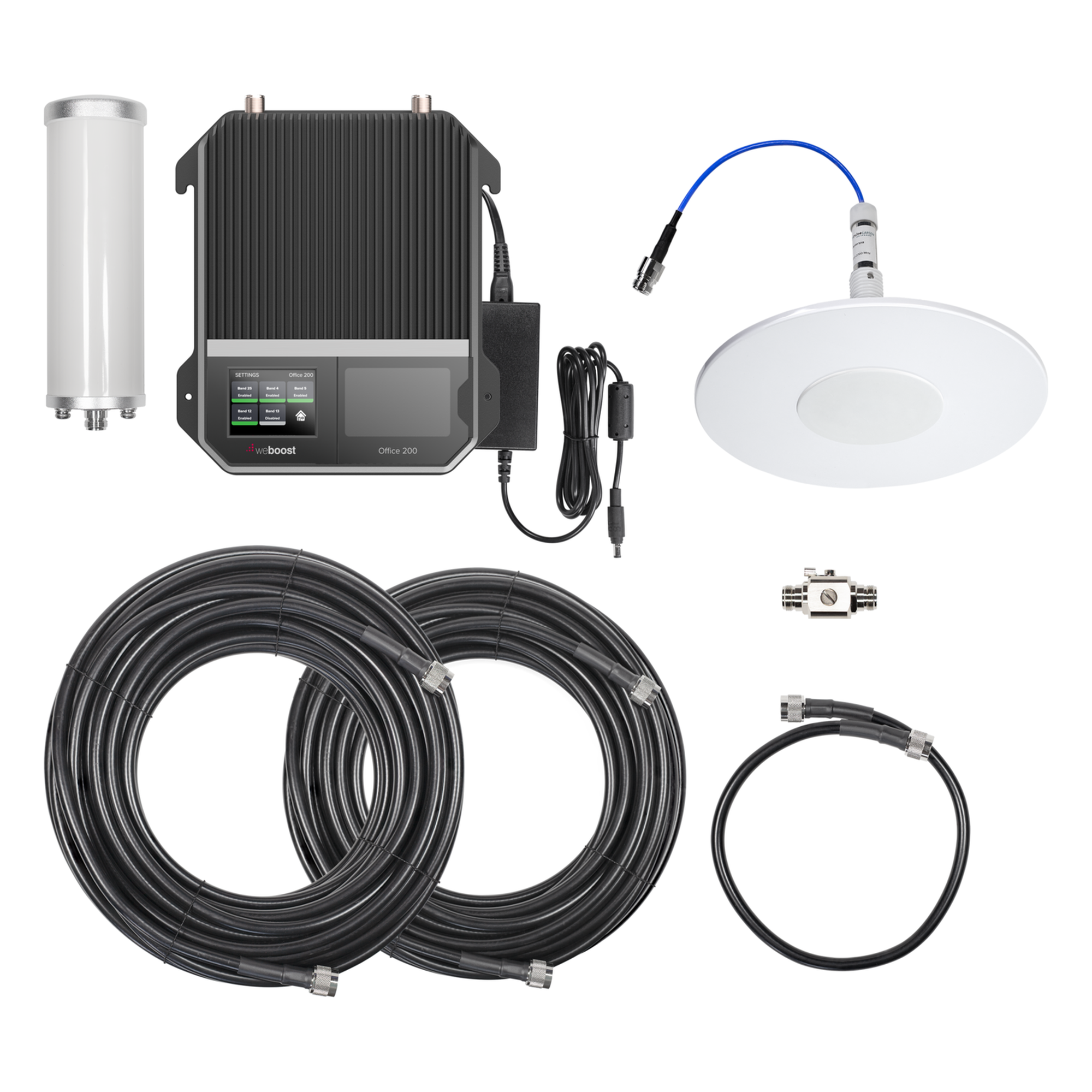 Amplificador de Señal Celular Empresarial / 2G 3G 4G VoLTE / Cobertura 1,600 m² (17,222 ft²) / 4 Antenas / Doble Enlace Ascendente / Diseño EE.UU.