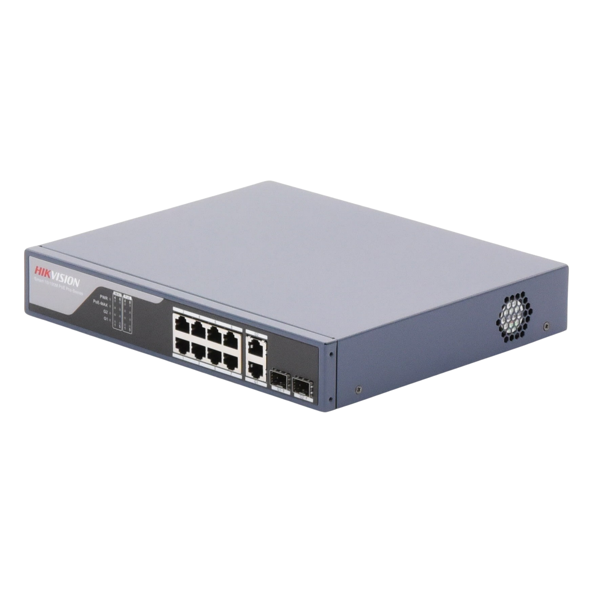 Switch PoE+ / Administrable / Uso en Rack / 8 Puertos 10/100 PoE+ /  2 Puertos 1000 Mbps Uplink  / 2 Puertos SFP / Configuración Nube desde Hik-PartnerPro / Modo Extendido hasta 300 Metros / 125 W