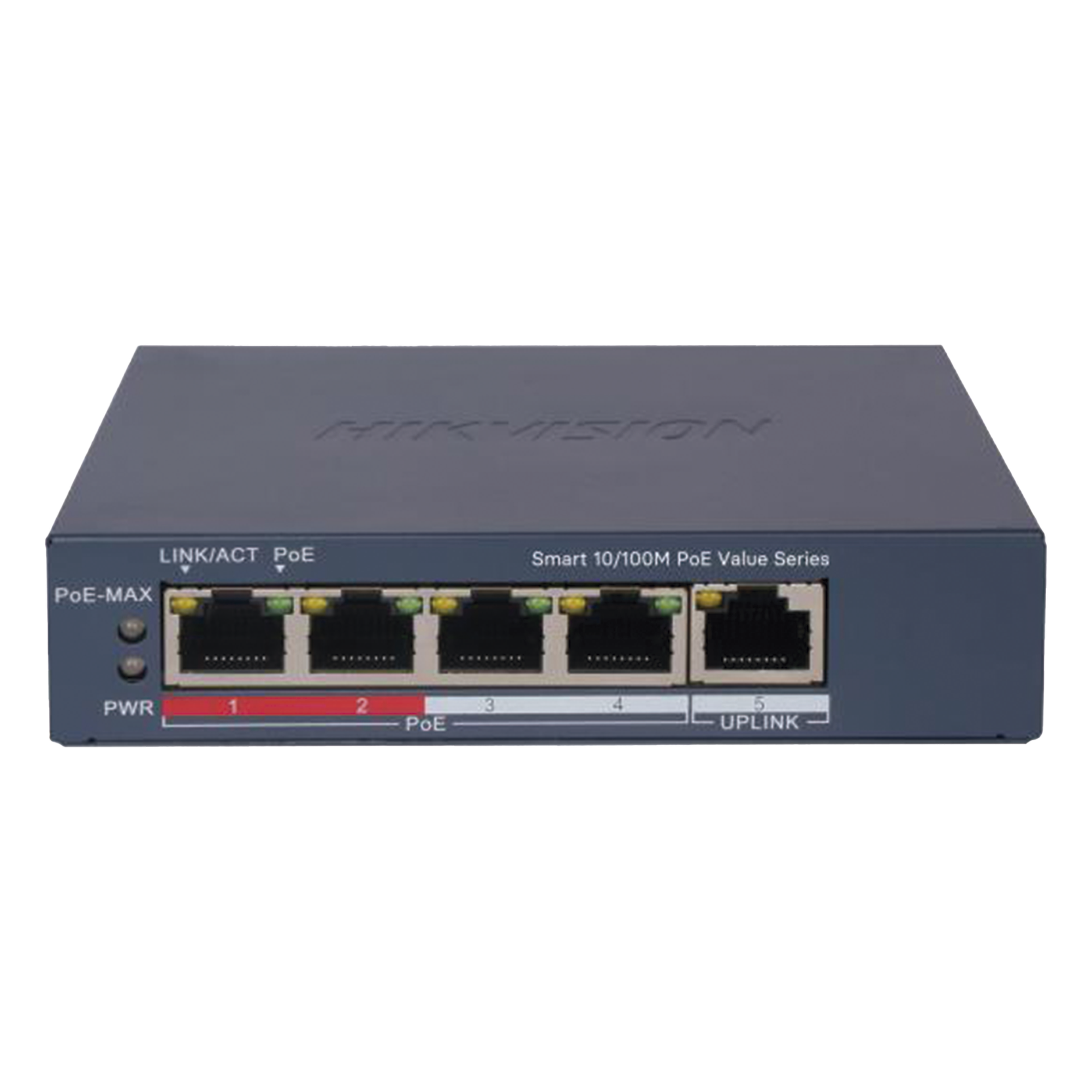Switch PoE+ Monitoreable / 4 Puertos 10/100 Mbps PoE+ / 1 Puerto Uplink 10/100 Mbps / Alcance Extendido 300 m (984.3 ft) / 45 W / Gestión Web y Nube — HIKVISION · SKU DS-3E1105P-EI/M