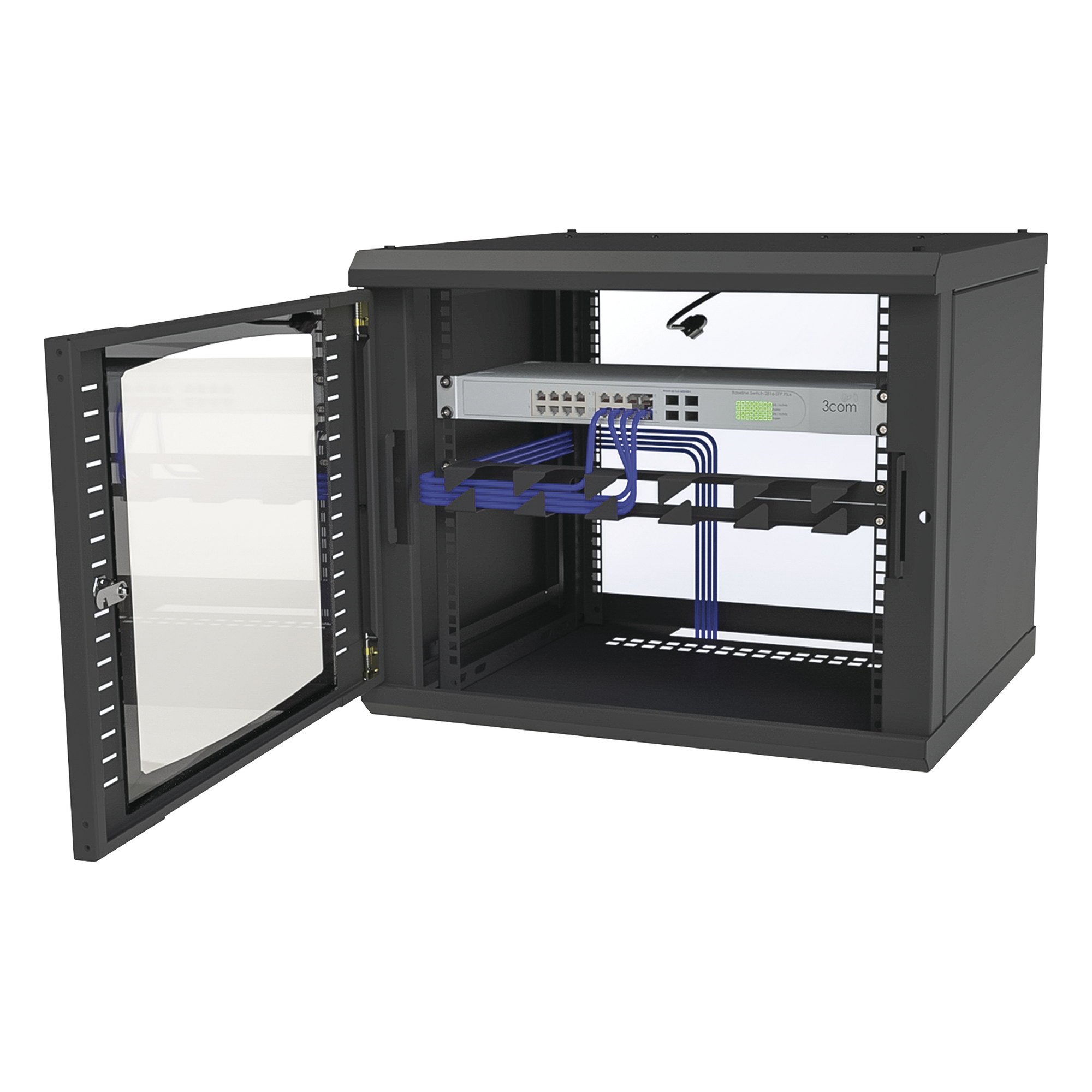 Gabinete para Montaje en Pared Fijo, con 9 Unidades de Rack, de 19in, Puerta de Cristal Templado, Fabricado en Acero
