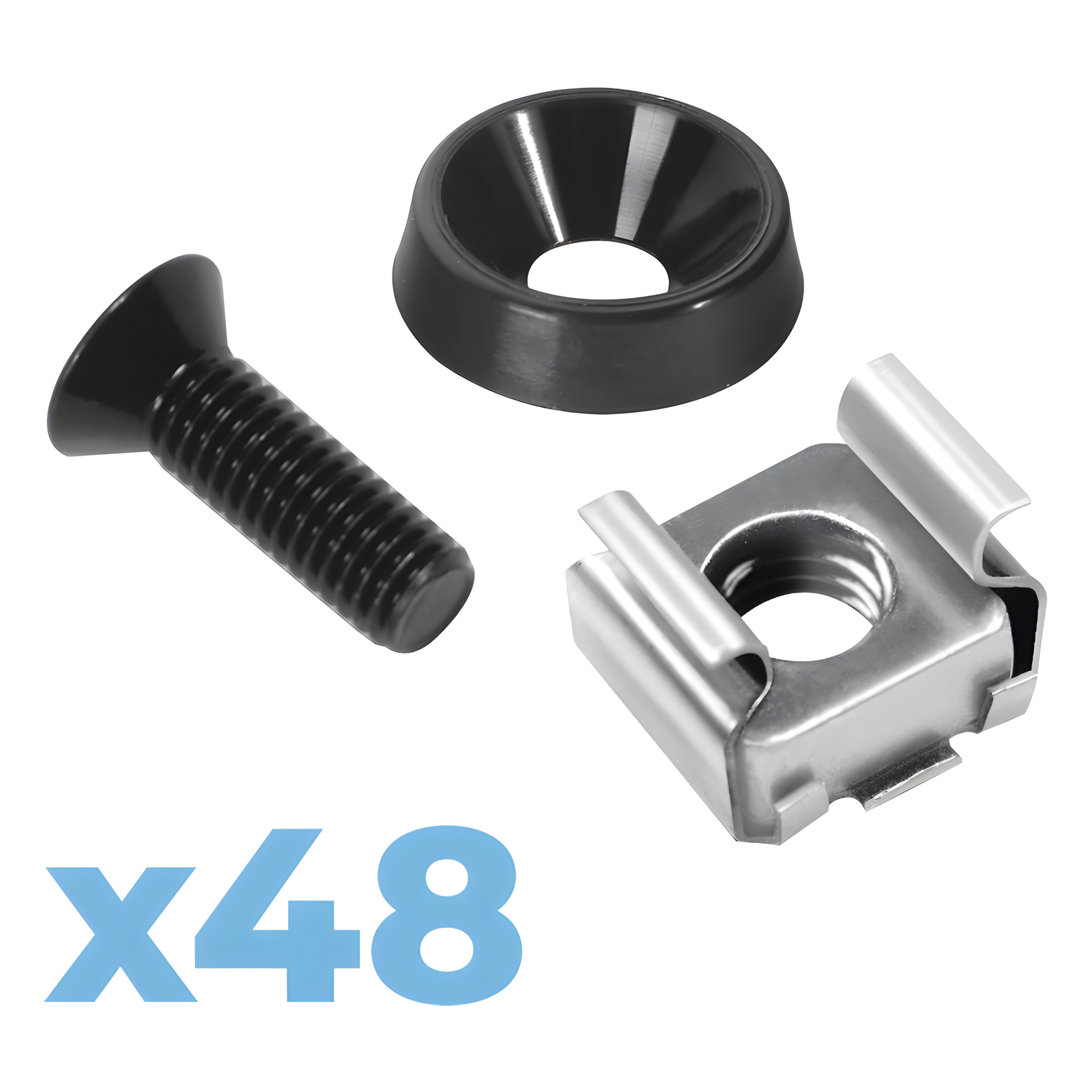 Kit de Montaje para Rack / 48 Tornillos / 48 Arandelas / 48 Tuercas Enjauladas / M5 y M6 — LINKEDPRO BY EPCOM · SKU LP-TAT-48