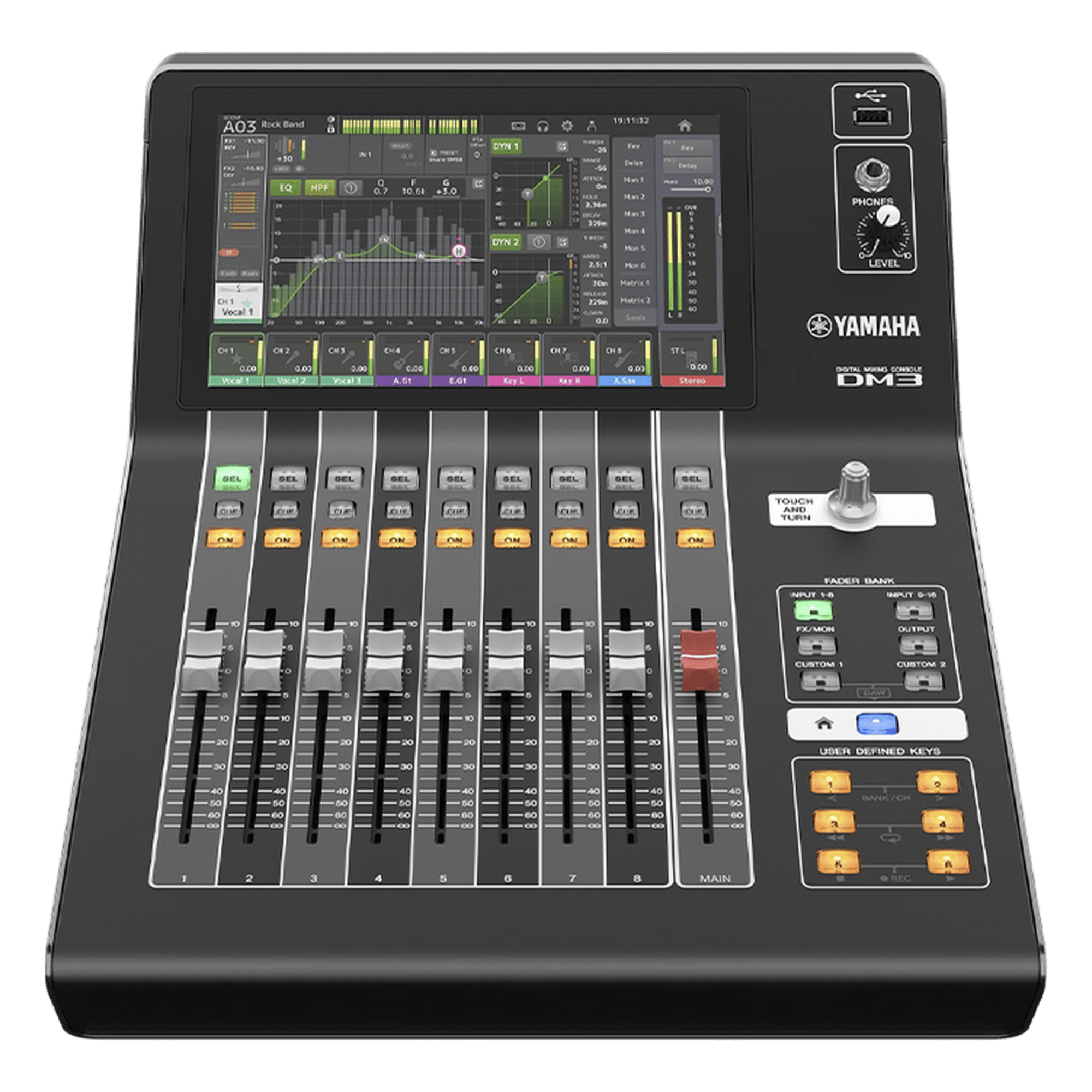 Consola de Mezcla Digital / 16 Canales / 8 Salidas / Pantalla Táctil 9" / Dante Integrado / 12 XLR + 4 Combo / 6.5 kg — YAMAHA · SKU DM3