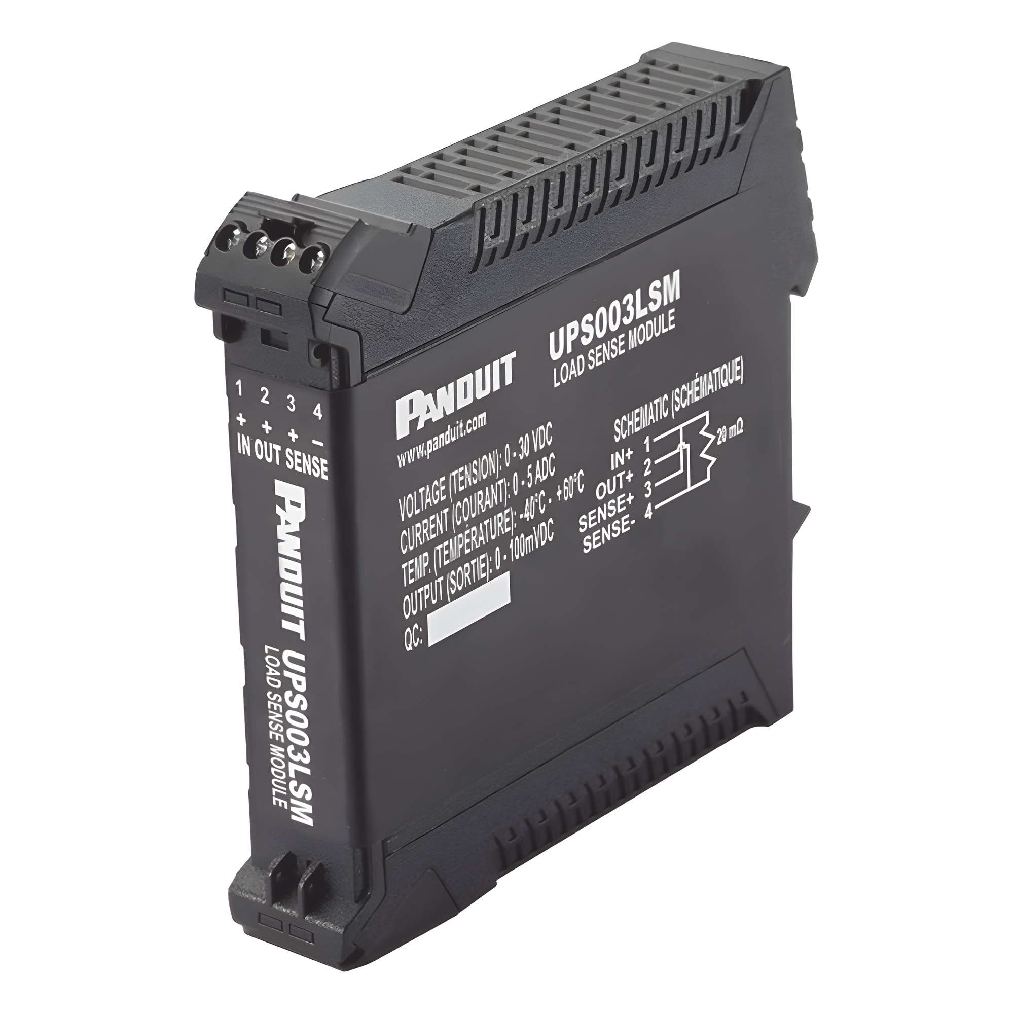 Sensor de Carga / Montaje Riel DIN / IP20 / 0-5A / 100mV / -40 a +60°C / 0.89 x 4.46 x 4.39 in — PANDUIT · SKU UPS003LSM