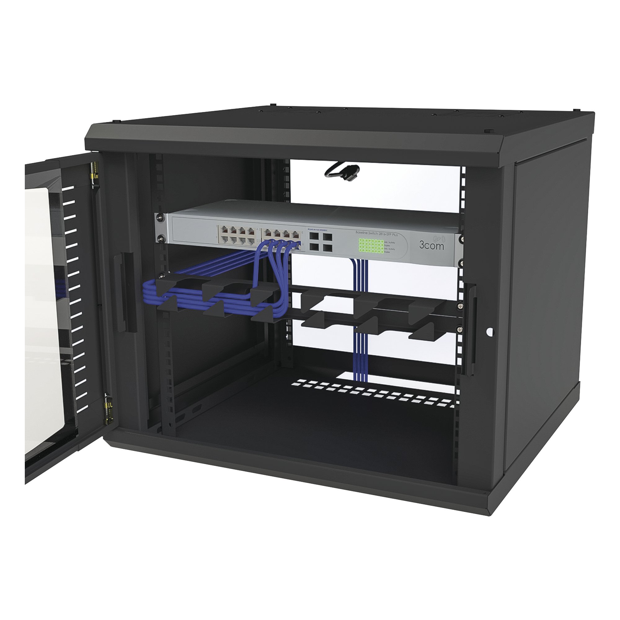Gabinete para Montaje en Pared Fijo, con 9 Unidades de Rack, de 19in, Puerta de Cristal Templado, Fabricado en Acero