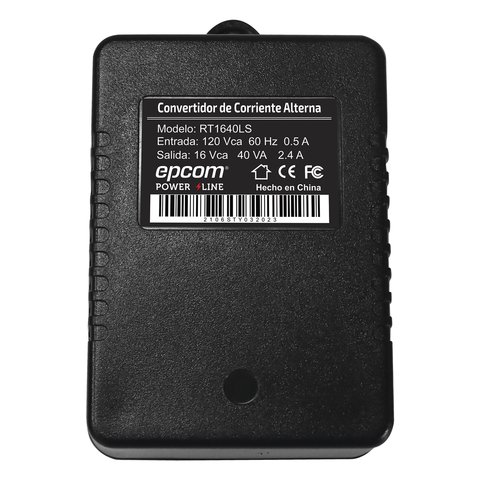 Transformador / 16 VCA / 40 VA / 120 VCA Entrada / -10°C a 45°C / 102.5 x 68 x 58 mm — EPCOM POWERLINE · SKU RT1640LS