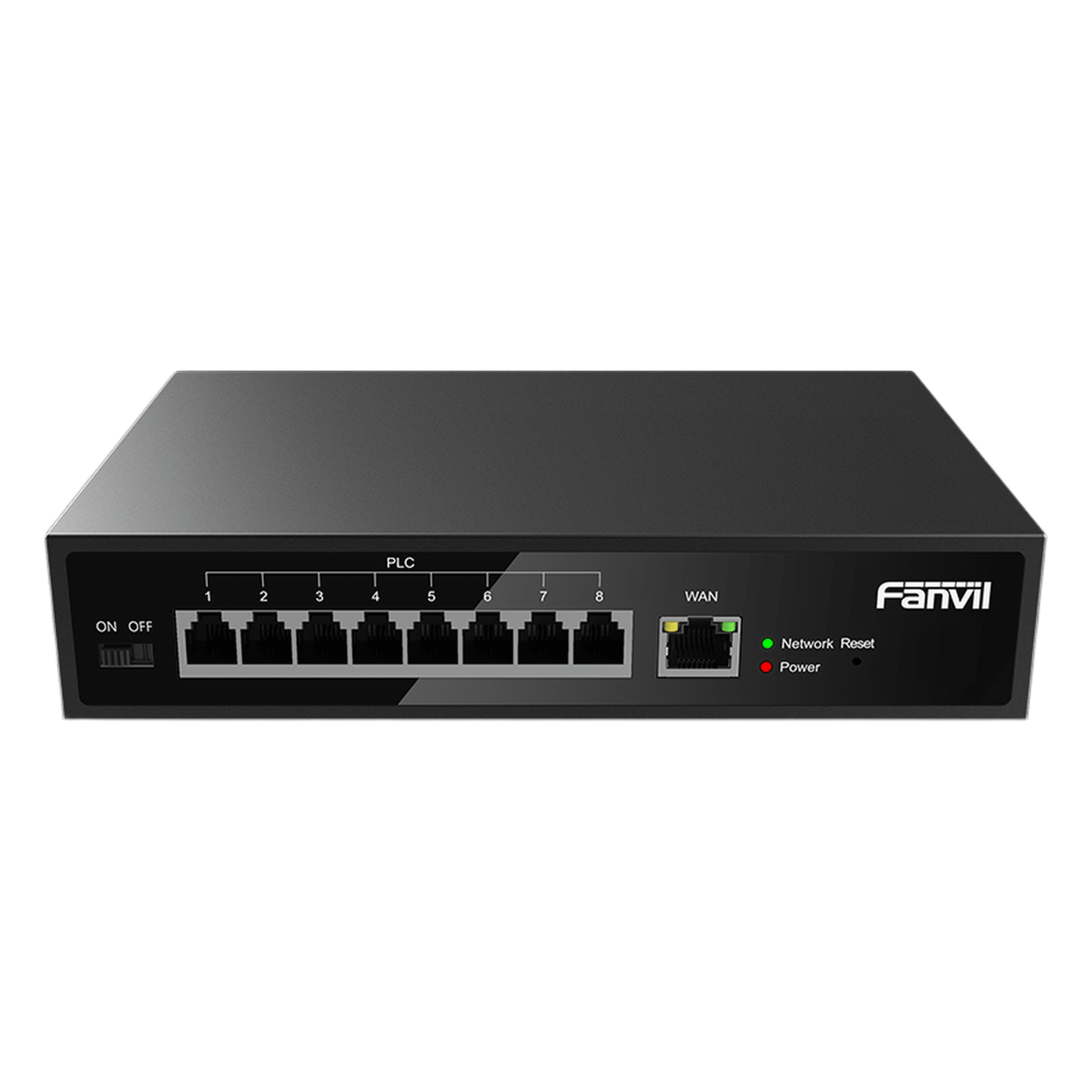 Switch PoE de 2 Hilos / 8 Puertos RJ11 / Alcance 300 m (984.3 ft) / Entrada 100V~240V / Salida 80W / Reutiliza Cableado PSTN — FANVIL · SKU PN8