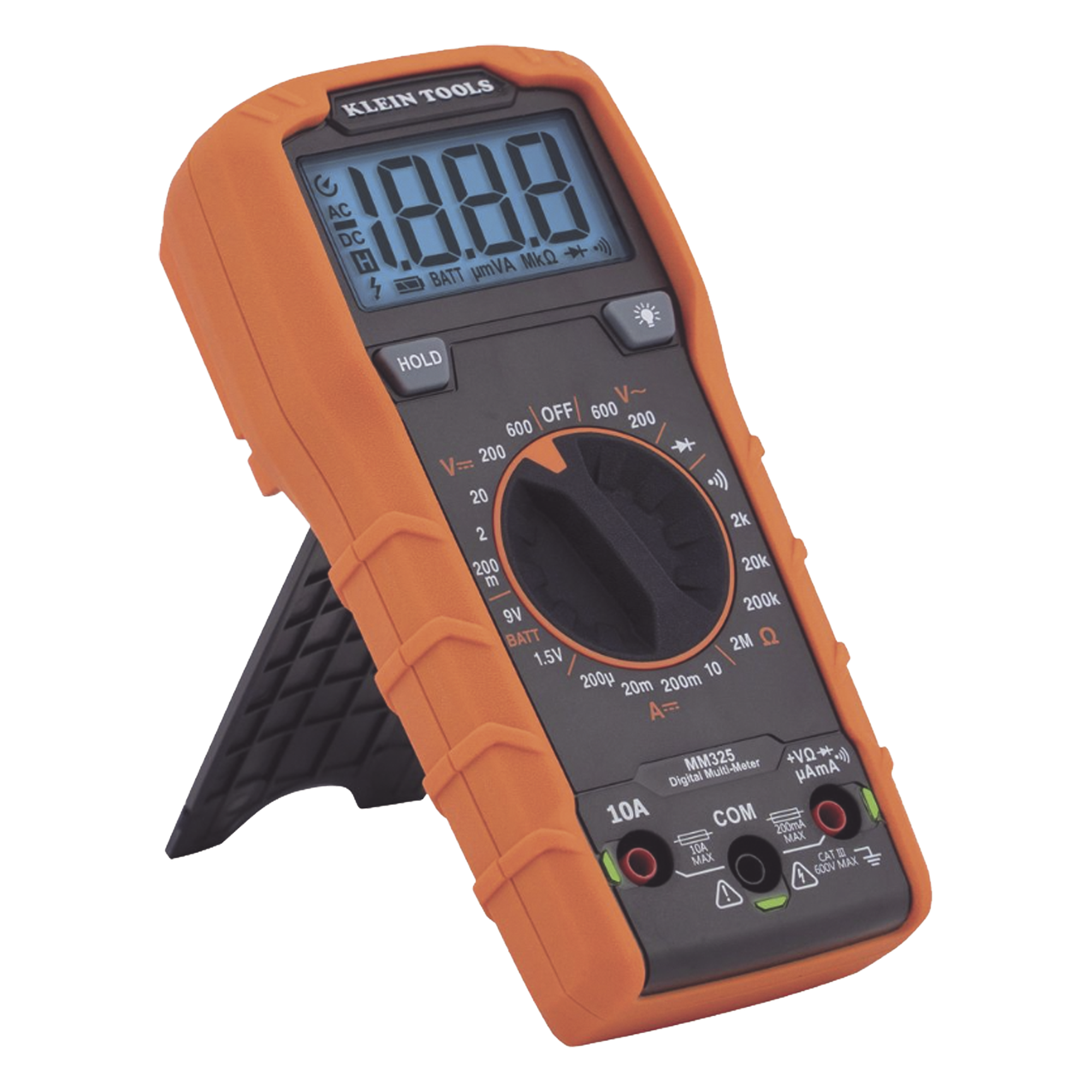 Multímetro Digital / 600 V CA/CD / 10 A CD / 2 MΩ / CAT III 600 V / Retroiluminado / Caída 2 m (6.6 ft) — KLEIN TOOLS · SKU MM325