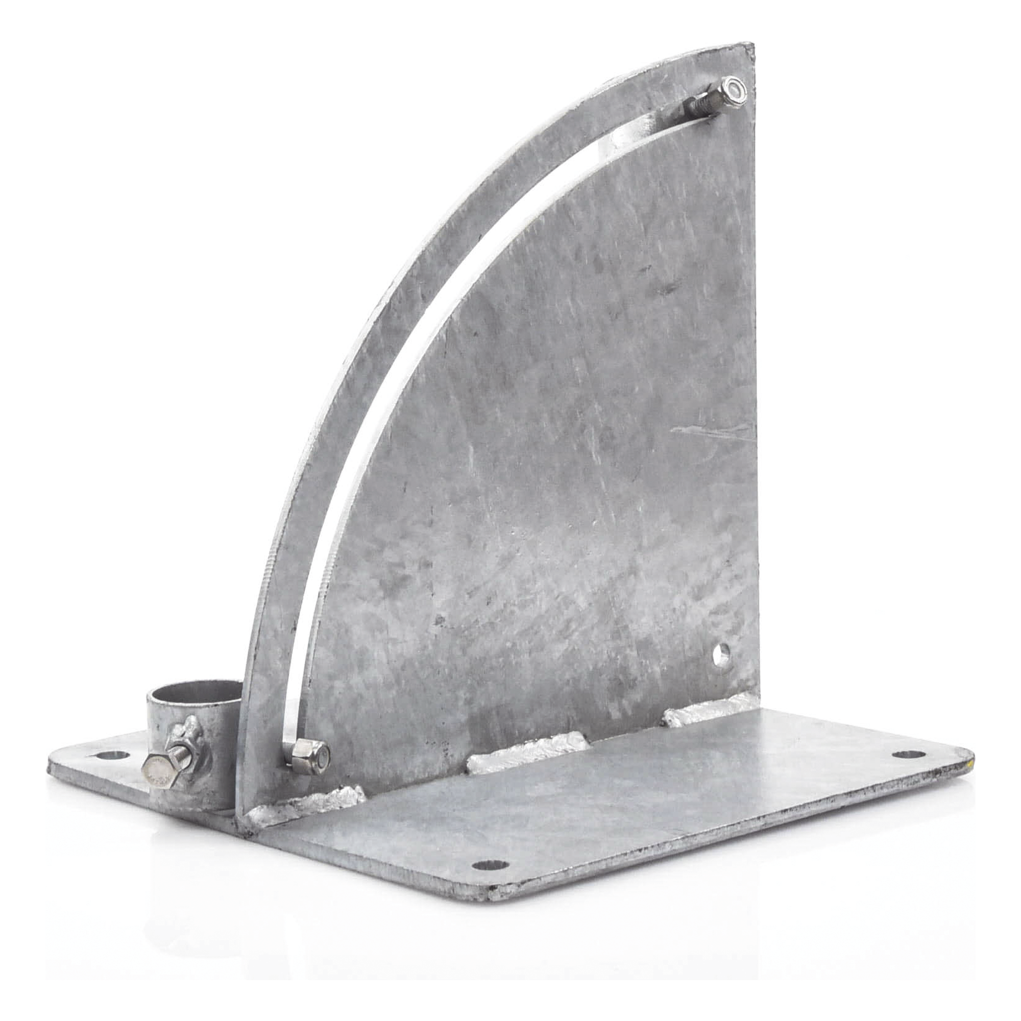 Base para Mástil con Ajuste de Ángulo / Acero Galvanizado en Caliente / Mástil 1" a 1-3/4" / Inclinación 0° a 60° / Tolerancia ±5 cm