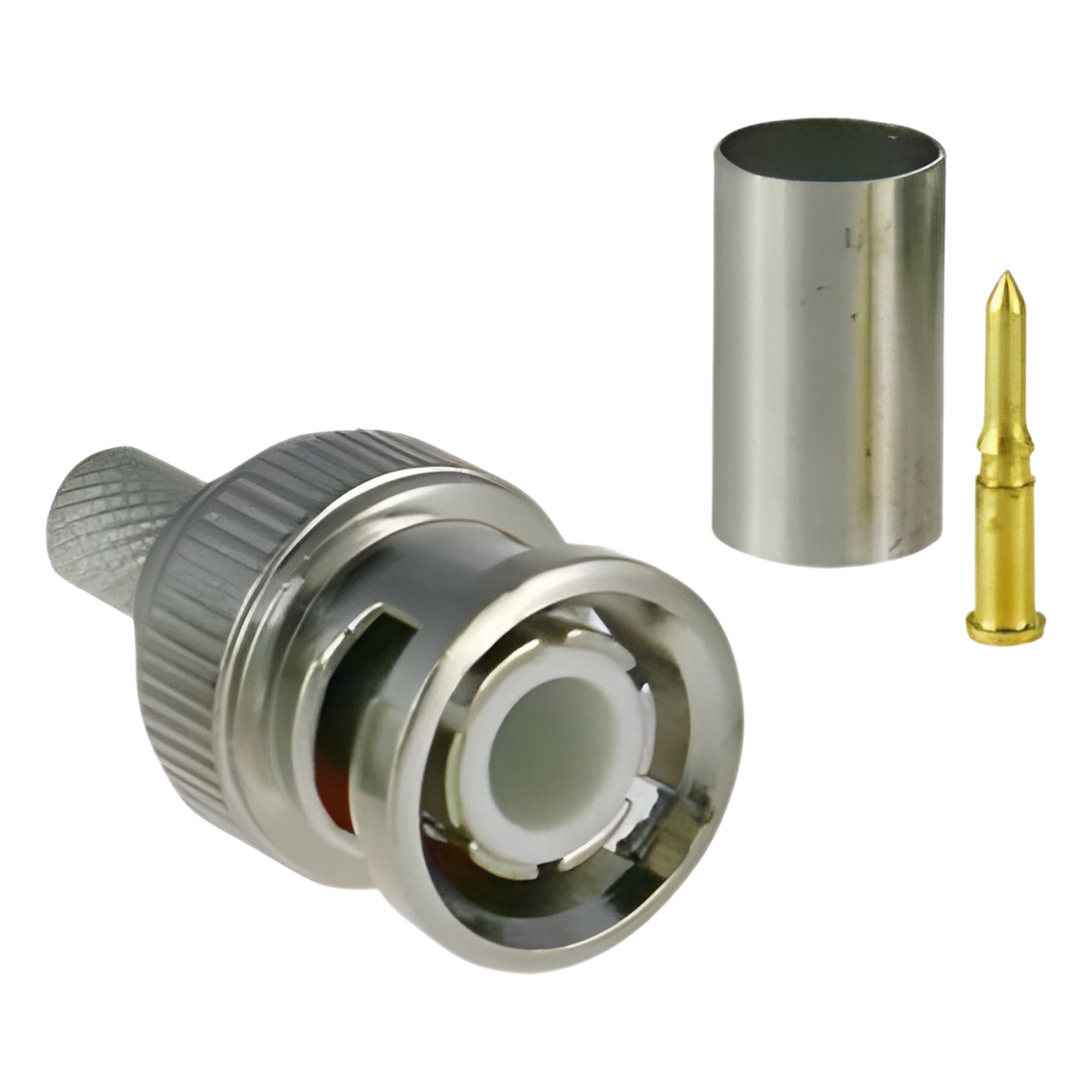 Conector BNC Macho / 75 Ohm / 3 Piezas en Línea / Anillo Plegable / RG-59/U / CCTV / Níquel-Oro-PTFE — EPCOM TITANIUM · SKU TT-RG-91