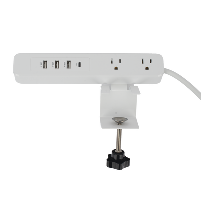 Multicontacto con Montaje para Escritorio / Carga Rápida para 65 W / 2 x Nema 5-15P / 3 x USB-A (5V @3A) / 1 x USB-C (65W)