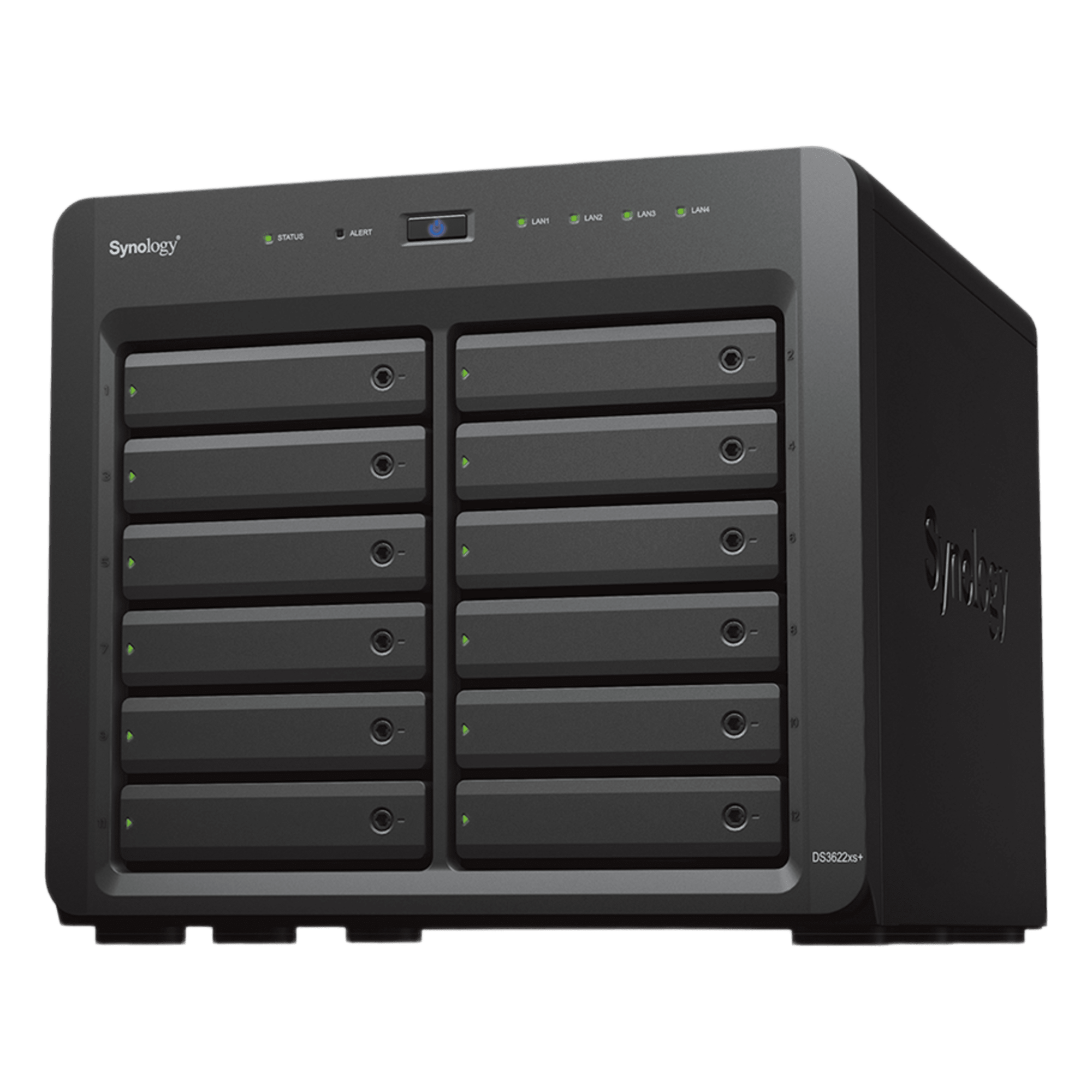 Servidor NAS / 12 Bahías / Expansión a 36 Bahías / Intel Xeon 6 Núcleos / 16 GB DDR4 ECC / 10GbE RJ-45 / Caché NVMe SSD / RAID F1, 0, 1, 5, 6, 10 — SYNOLOGY · SKU DS3622XS+