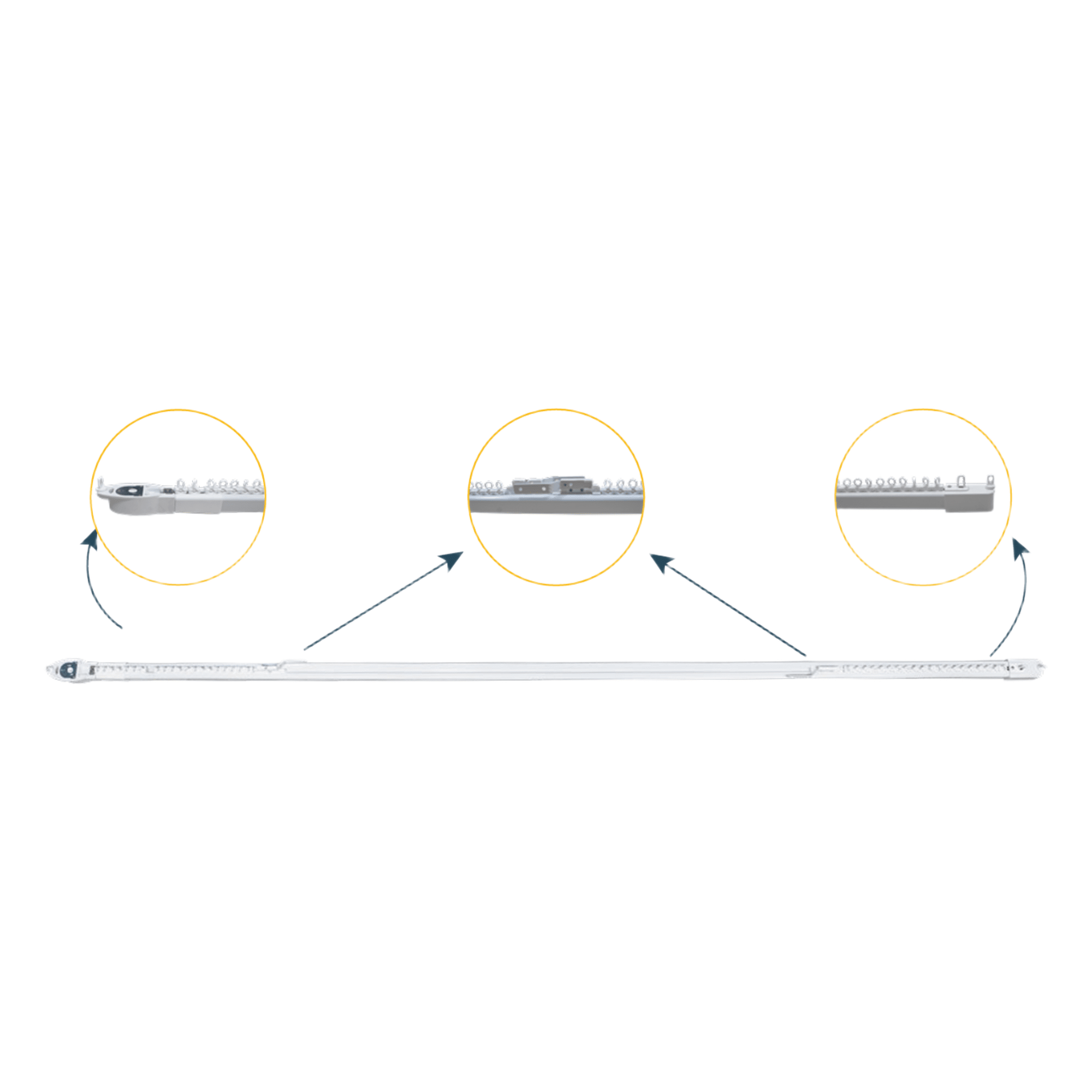 Riel Motorizado para Cortinas / Ajustable 2.3-4 m (7.5-13.1 ft) / Carga 20 kg / Compatible Movelite WF + Elatio / Instalación Techo / Smart Home — SOMFY · SKU RIELRETRACURTAIN