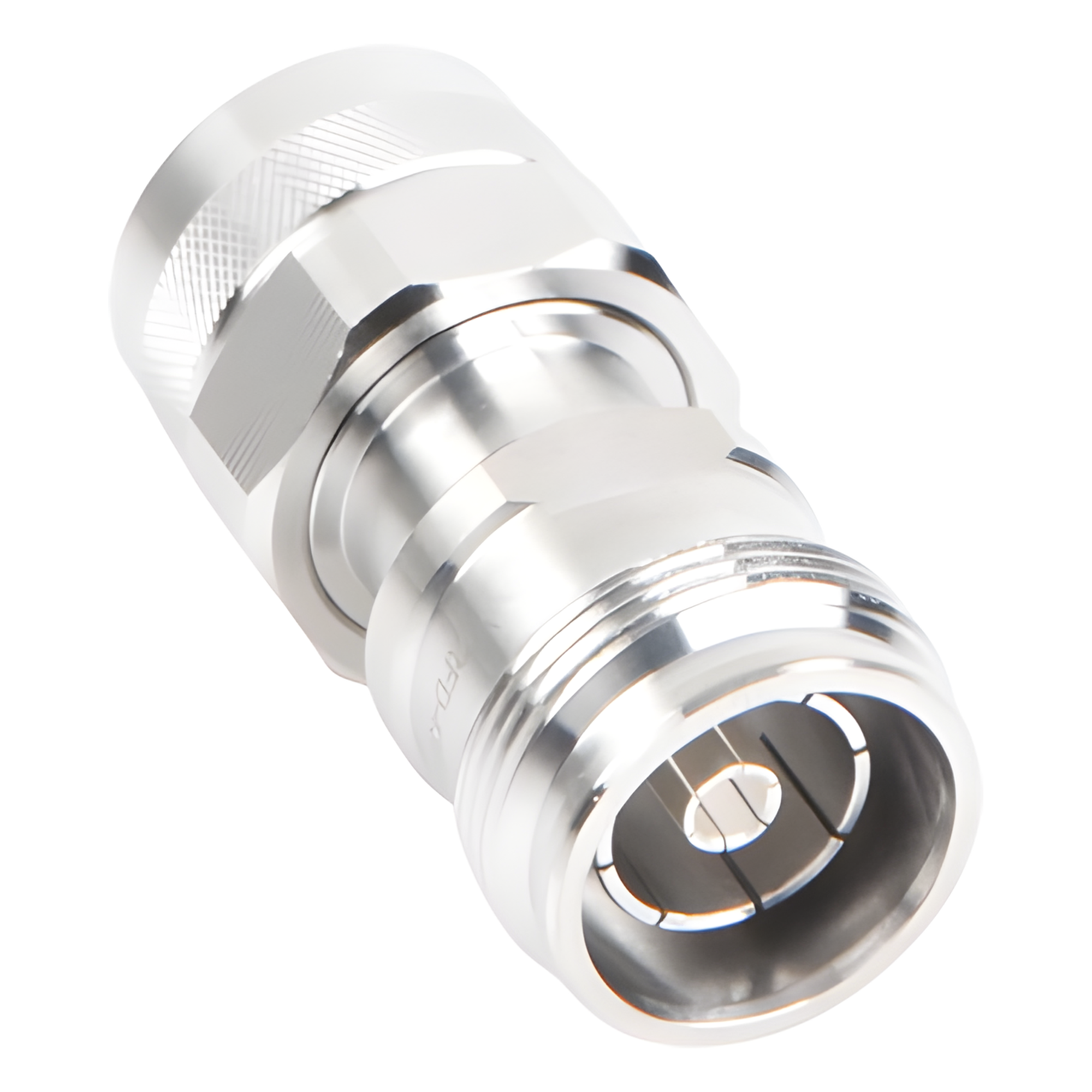 Adaptador RF en Línea / 4.3-10 Hembra a N Macho / 50 Ohm / 5,500 MHz / VSWR 1.10:1 / PIM -160 dBc
