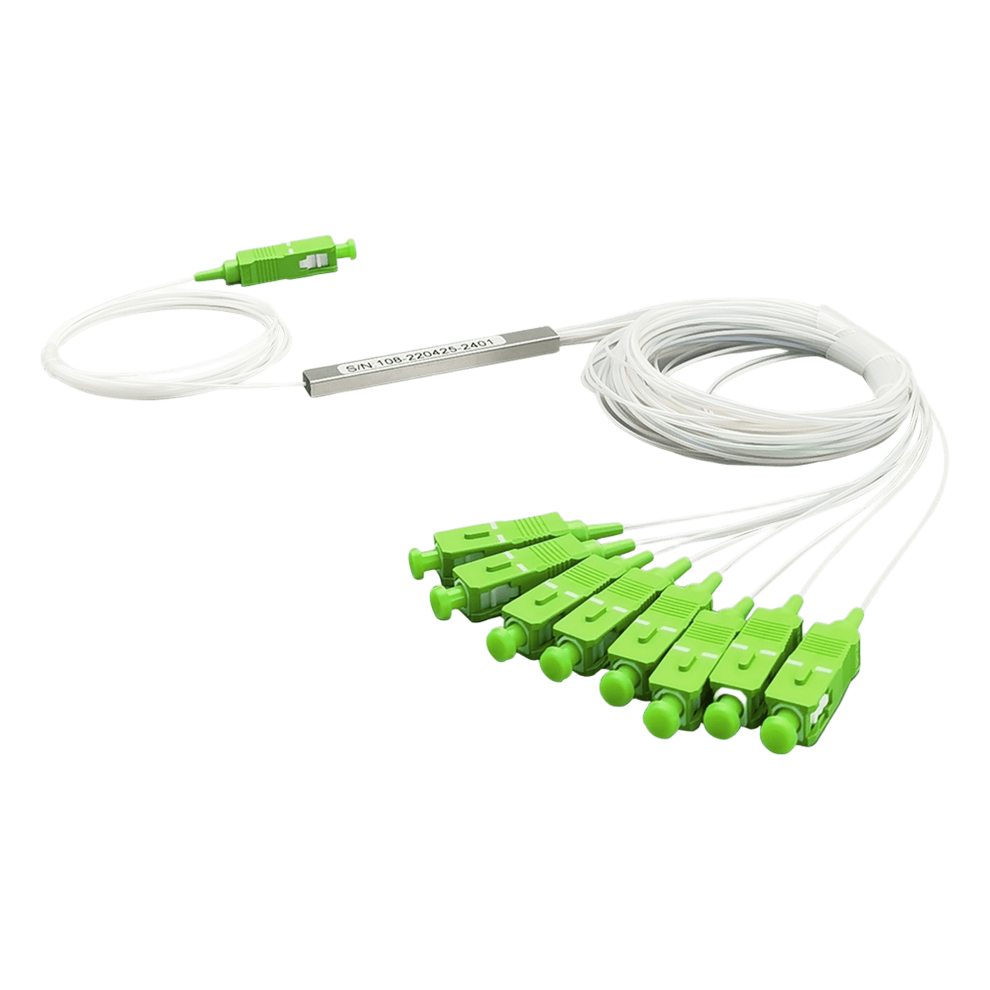 Divisor Óptico PLC / 1x8 / Conector SC/APC / Longitud de Onda 1260-1650 nm / Rango -40 a 85°C / Pérdida de Inserción 10.7 dB — TEMPO · SKU TM-PLC-1X8APC