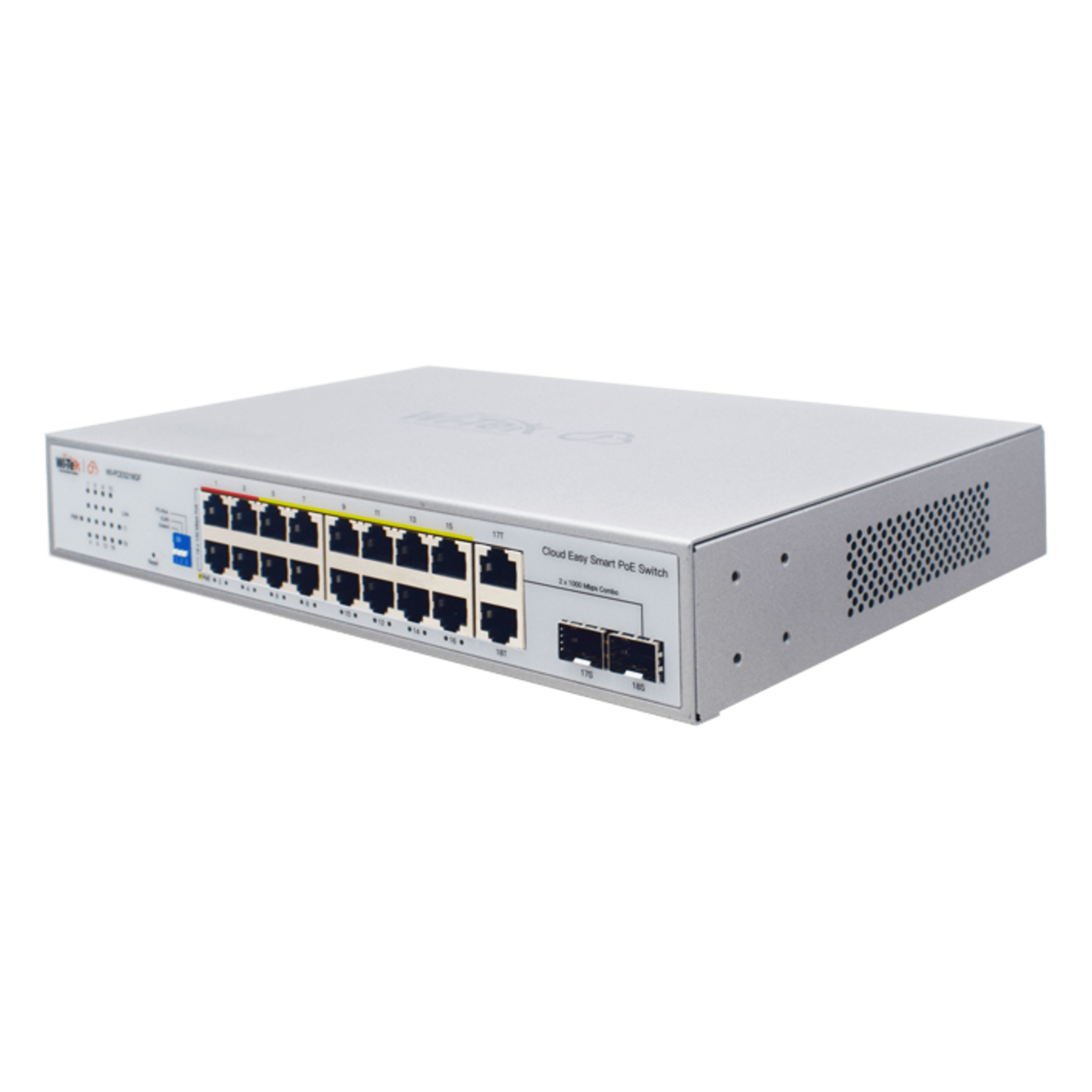 Switch PoE / 16 Puertos 10/100 Mbps PoE / 2 Uplink Gigabit / 1 Puerto SFP / Presupuesto PoE 250 W / Alcance 250 m (820.2 ft) / ONVIF