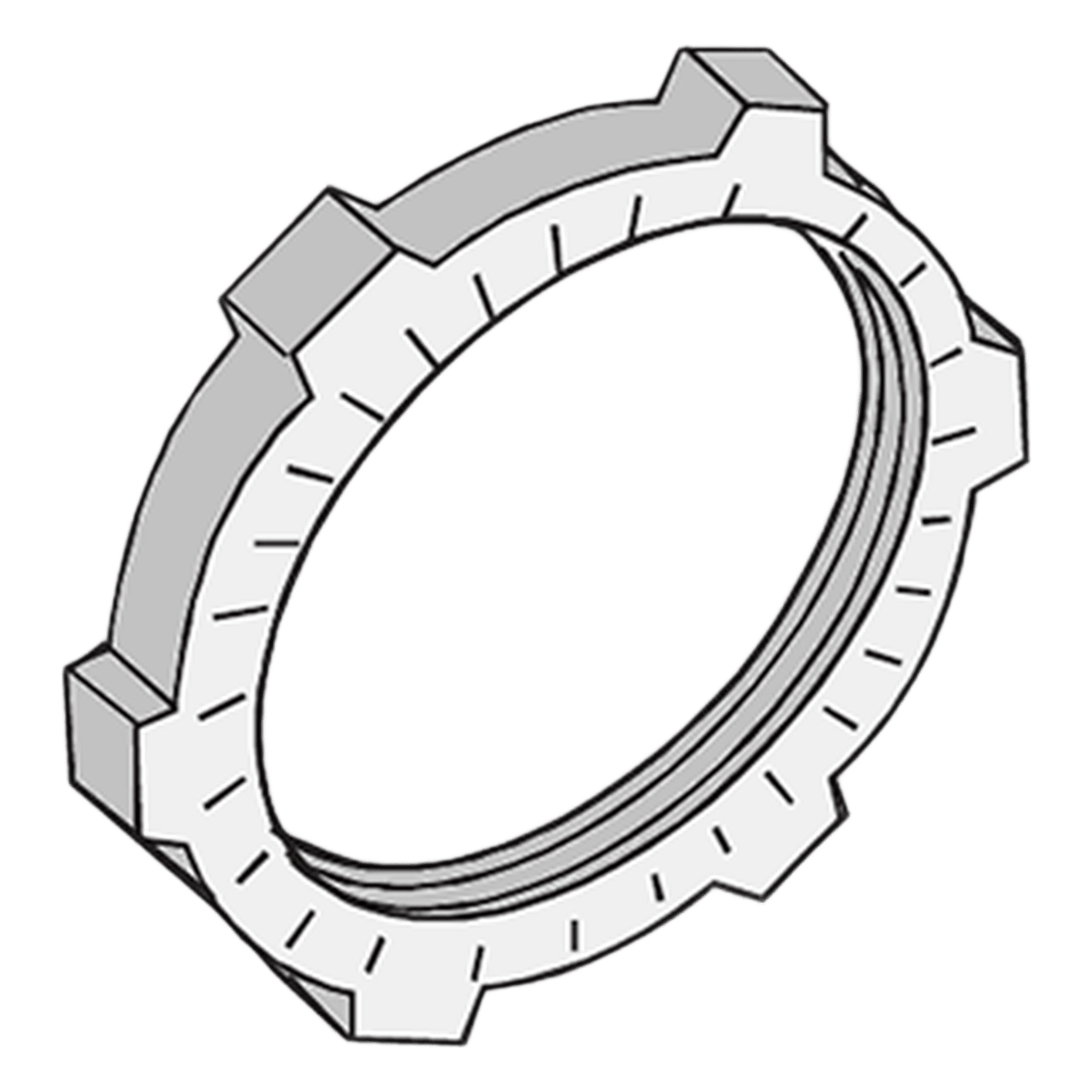 Contratuerca Metálica / 32 mm (1 1/4") / Diámetro 50 mm / Altura 6 mm / Zamac Bruñido / Continuidad Eléctrica — ANCLO · SKU ANC-CT114