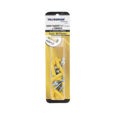 Paquete de 20 taquetes amarillo  1" y 20 tornillos 8mm x 1"