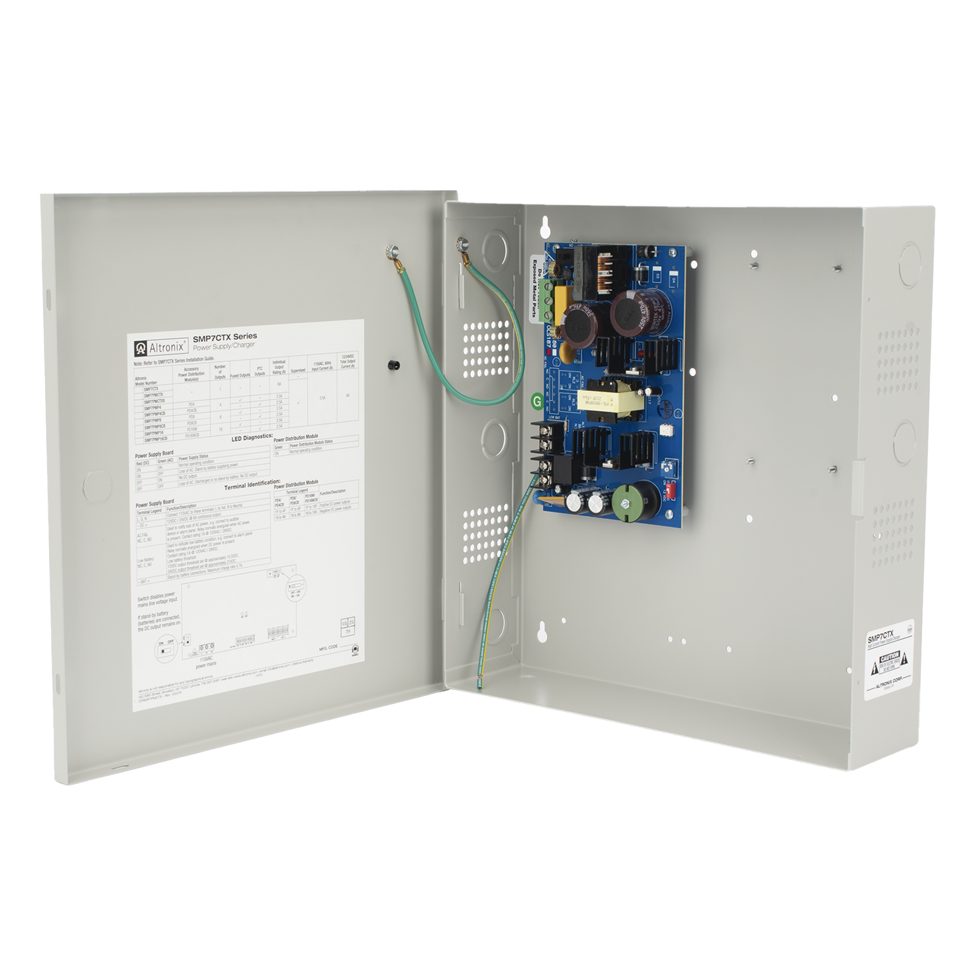 Fuente de Alimentación / Salida Seleccionable 12 o 24 Vcc / 6 A / 1 Salida / Cargador de Baterías / Transferencia Instantánea — ALTRONIX · SKU SMP7CTX