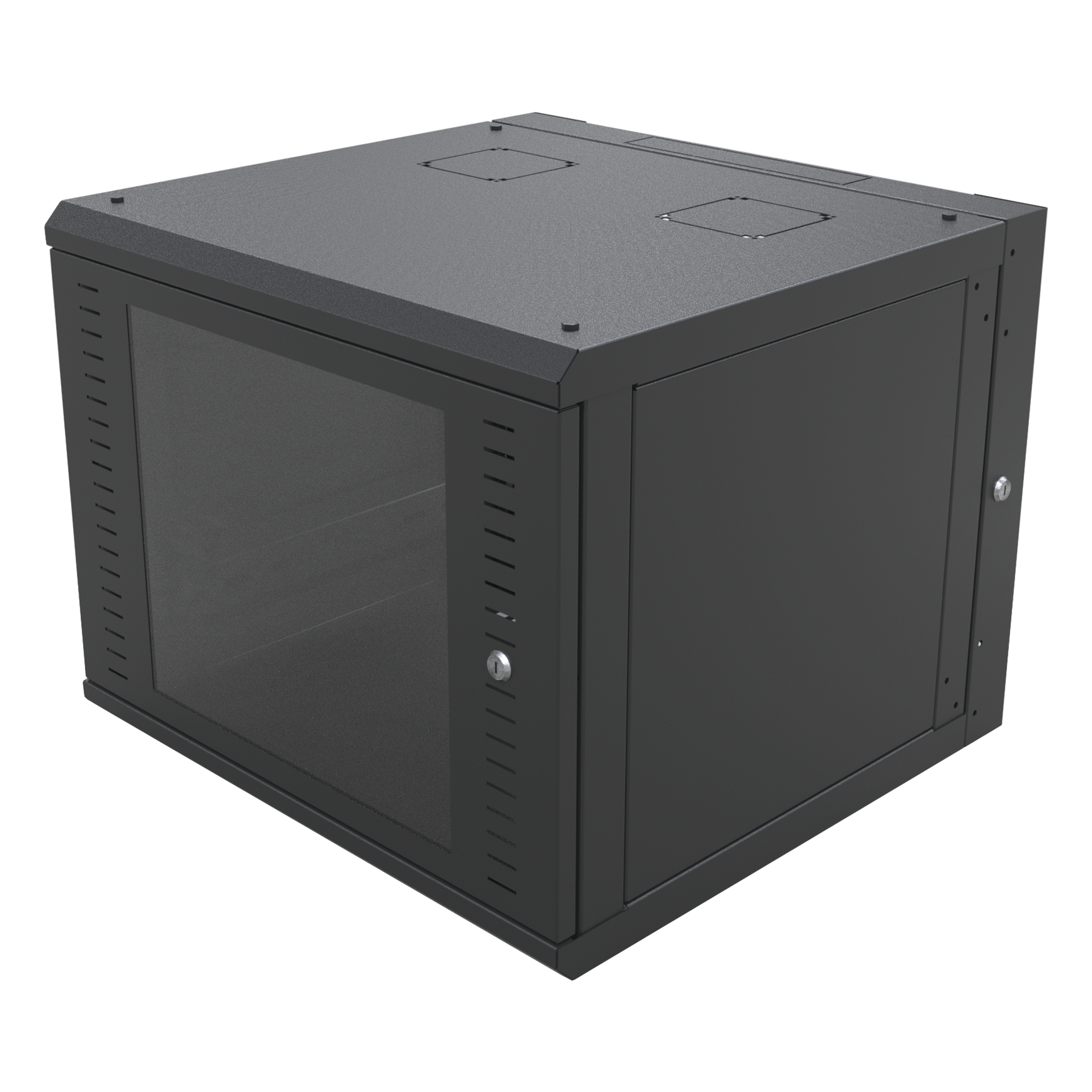 Gabinete de Pared Abatible / Rack 19" 12U / Carga 50 kg / Cristal Templado / Giro 180° / Acero Negro