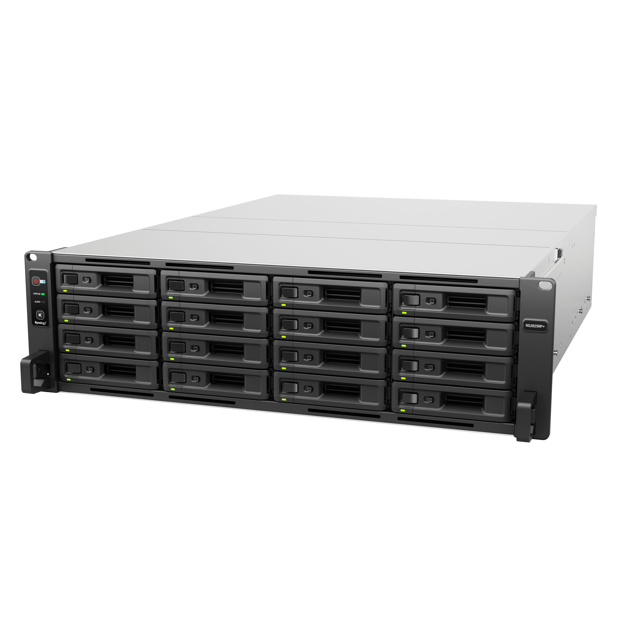 Servidor NAS Rack / 16 Bahías Intercambiables / 3U / Rendimiento 3,519/1,790 MB/s / 10GbE Integrado / Fuentes Duales en Caliente / Expansible a 28 Bahías / Hasta 560 TB — SYNOLOGY · SKU RS2825RP+