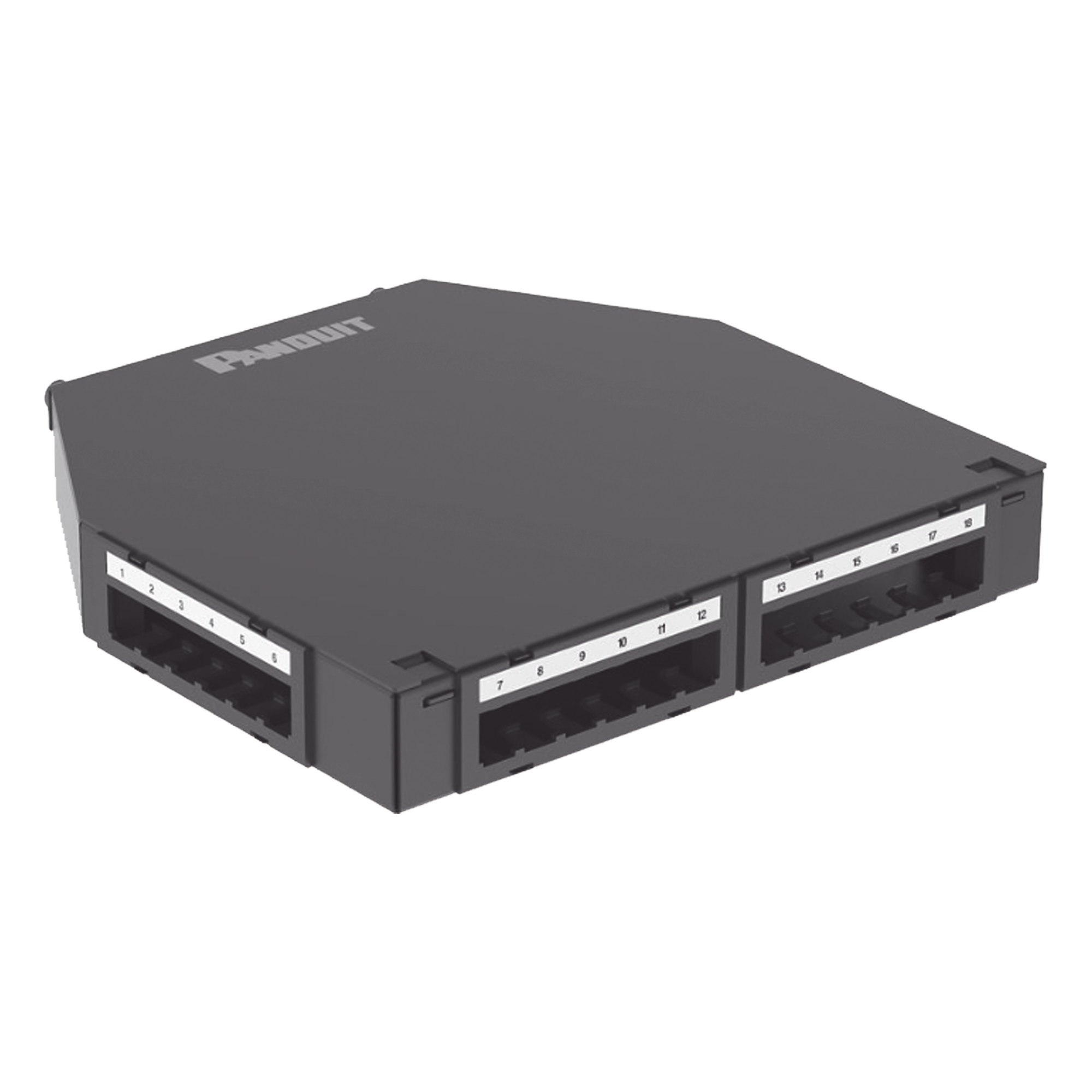 Caja de Consolidación / 24 Puertos Mini-Com / Aluminio / Instalación Piso o Pared / 1.7 in (43 mm) Profundidad Mínima — PANDUIT · SKU CUFMB24BL