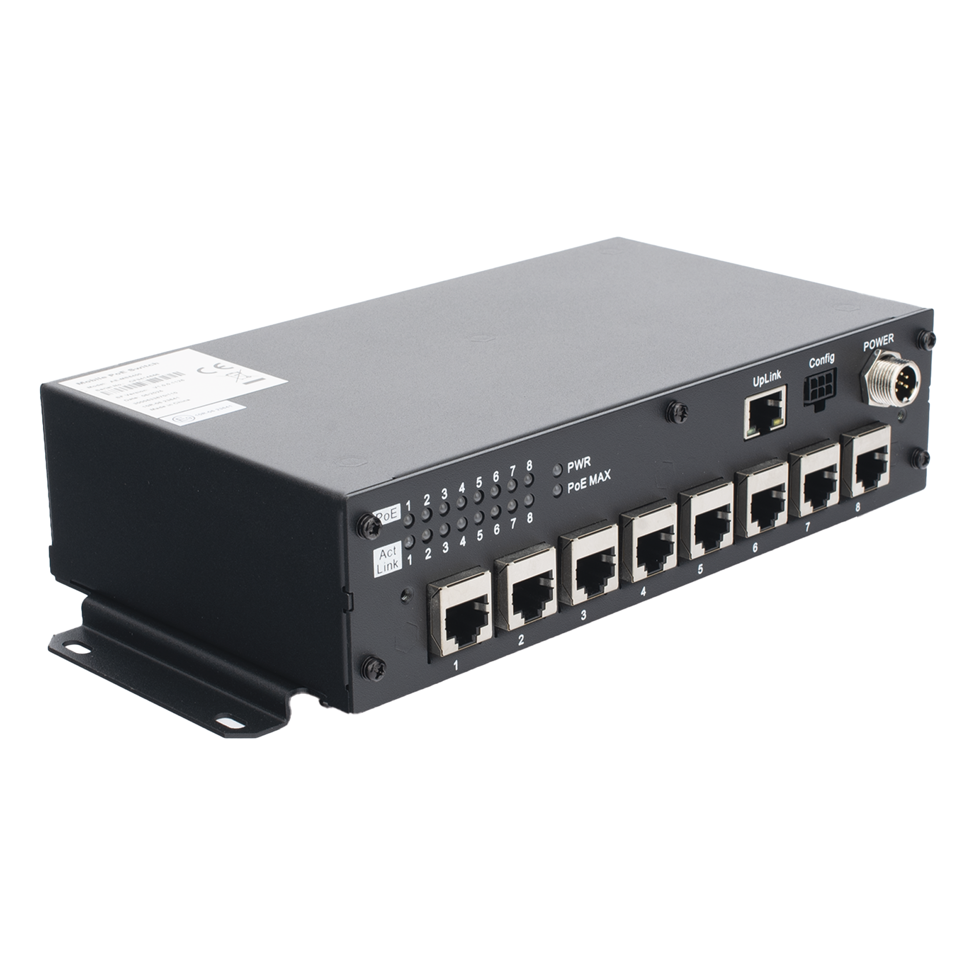 Switch PoE Móvil / 8 Puertos PoE 100 Mbps / 1 Puerto Uplink 1 Gbps / 90 W Total / 9-36 V DC / -20°C a +60°C — HIKVISION · SKU AE-MS8400(RJ45/8)