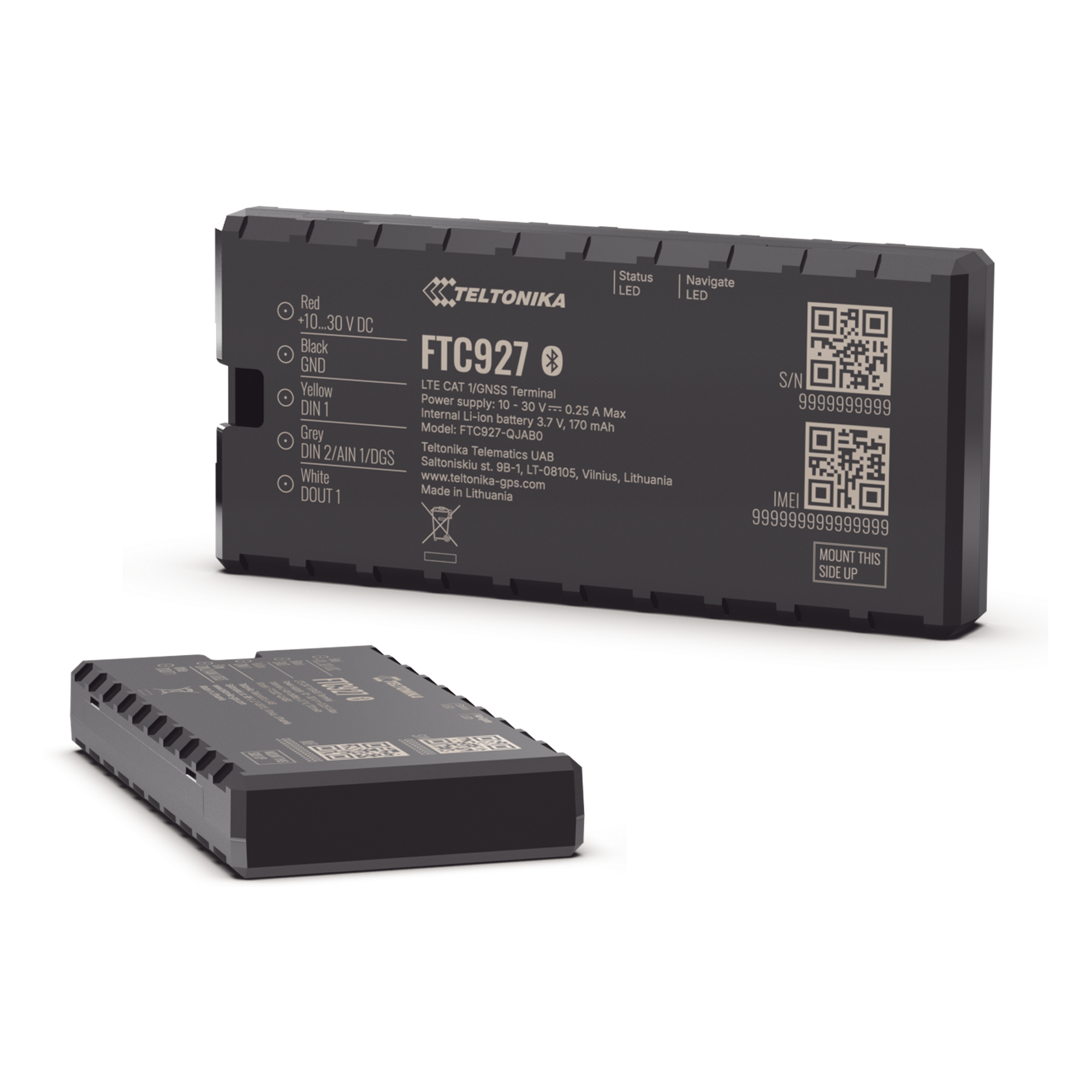 Rastreador GPS Vehicular / Precisión GNSS < 1.8 m / 41 Satélites / Dead Reckoning / 4G LTE Cat 1 / Bluetooth 5.4 LE / Batería de Respaldo 170 mAh — TELTONIKA · SKU FTC927