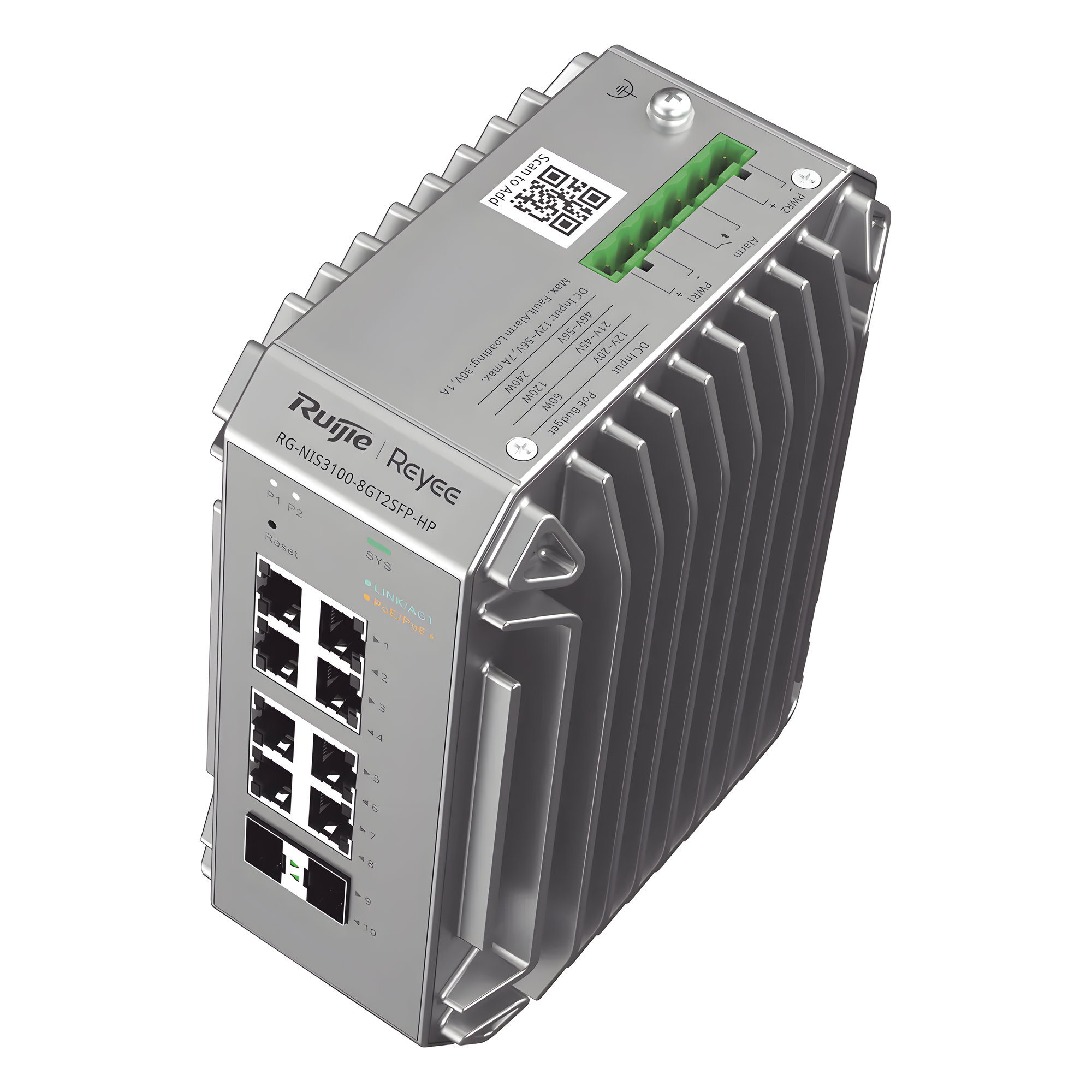 Switch Industrial PoE / 8 Puertos Gigabit 802.3af/at / 2 SFP 1Gb / -40°C a 75°C / IP40 / 125 W