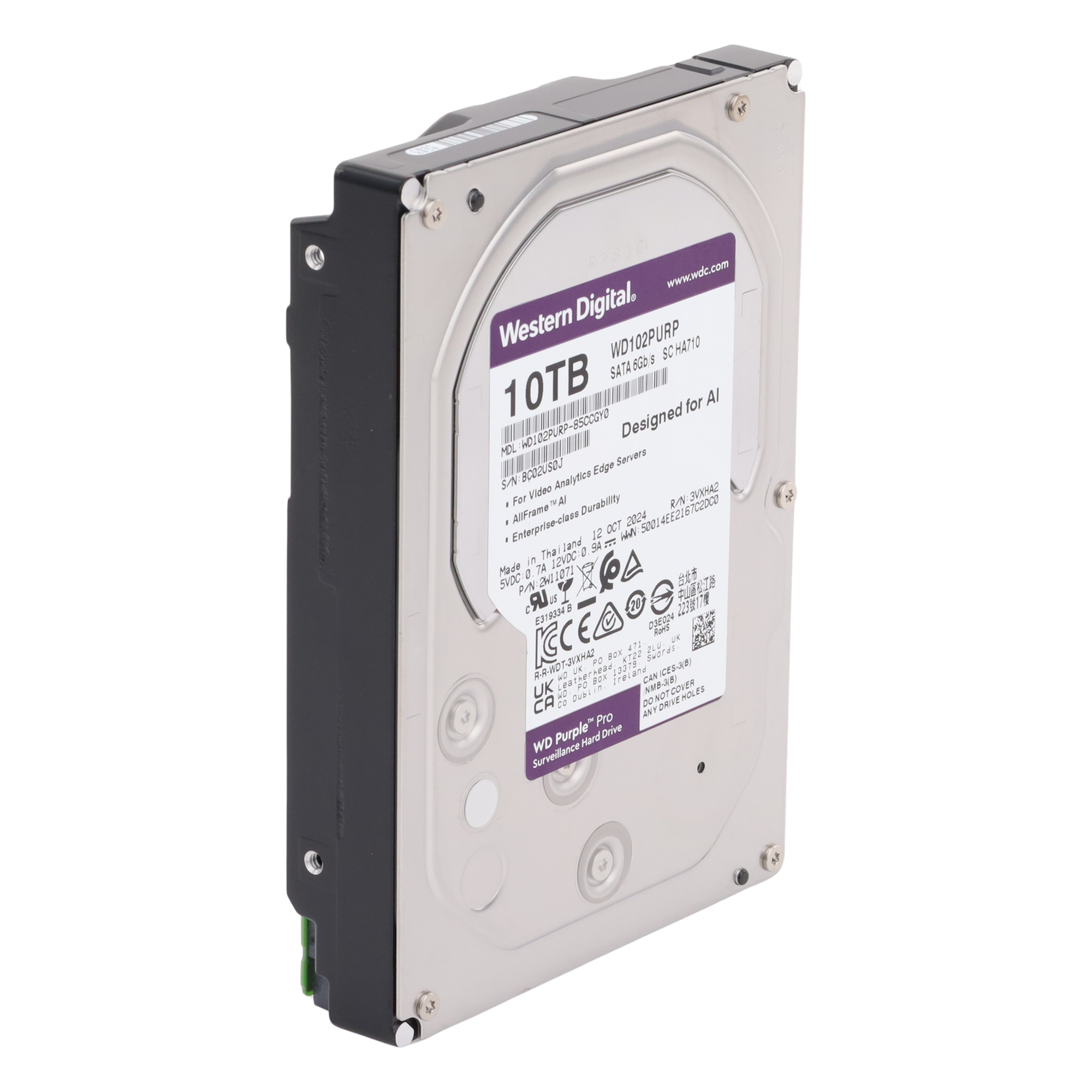 Disco Duro Purple Pro de 10 TB / 7200 RPM / Optimizado para Soluciones de Videovigilancia con Analiticos (Meta Data) / Uso 24-7 / 5 Años de Garantia