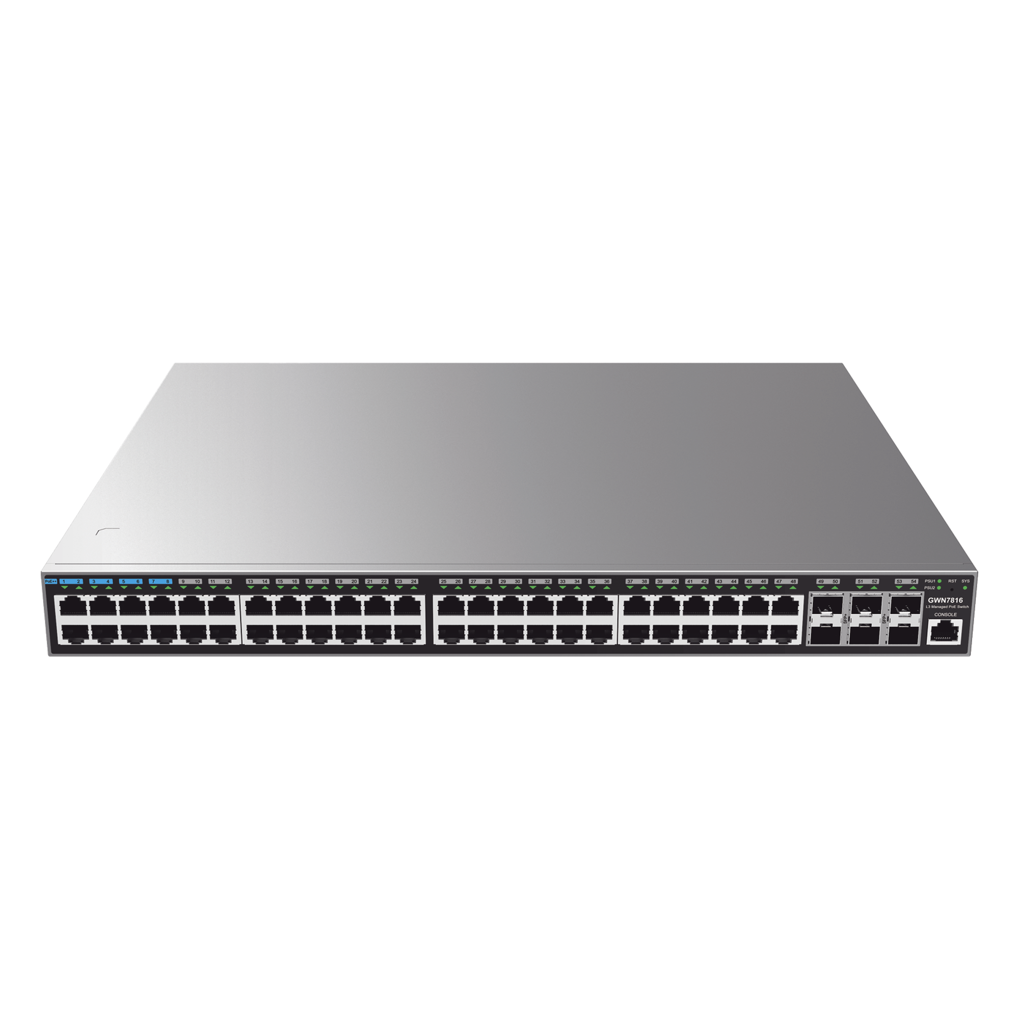 Switch Capa 3 Administrable / 48 Puertos Gigabit + 6 SFP+ 10G / Conmutación 216 Gbps / Montaje Rack 1U
