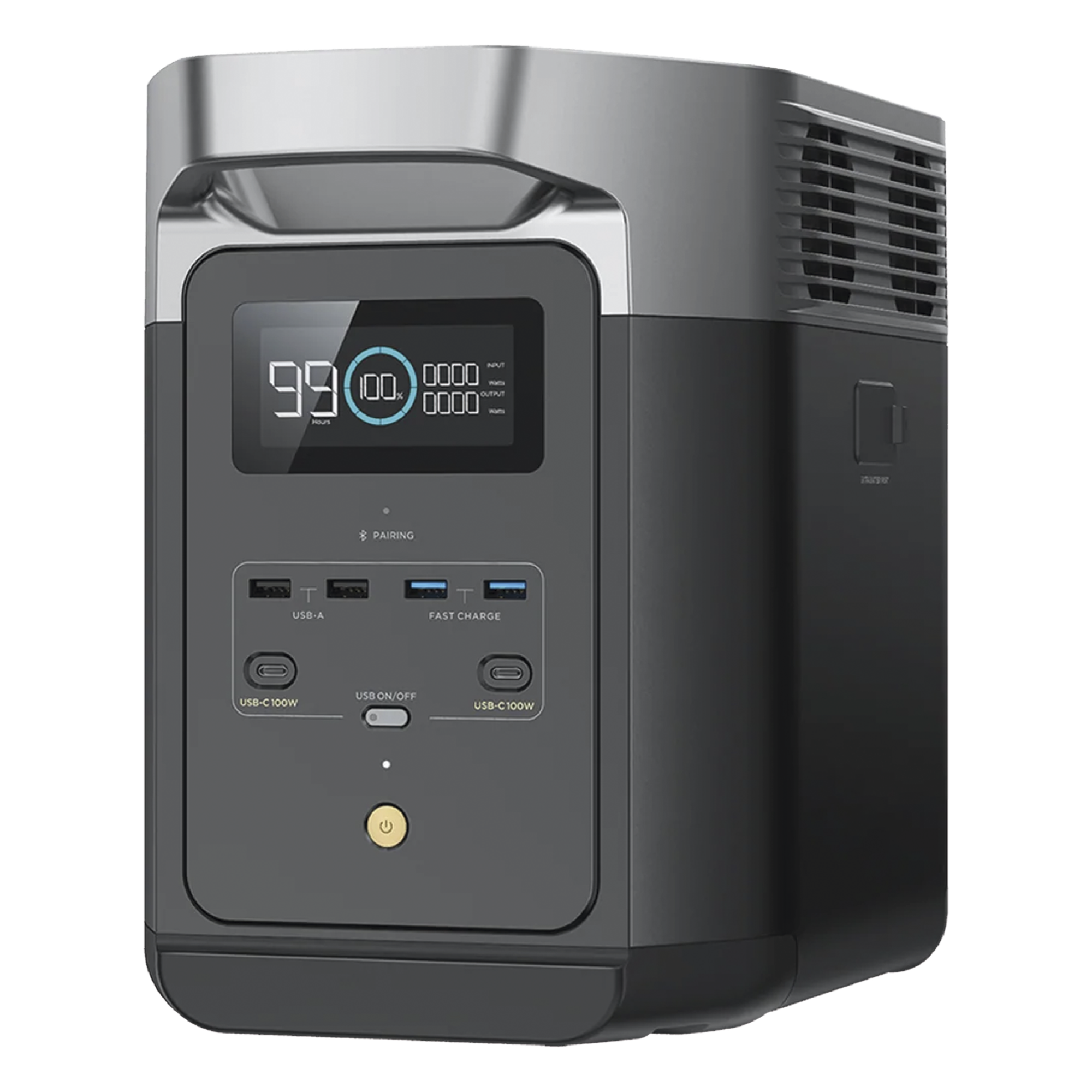 Estación de Energía Portátil / 2048 Wh / 6 Salidas CA 2400 W (Max. 3400 W) / 2 USB-C 100 W / Carga Rápida X-Stream 1800 W / Wi-Fi y Bluetooth / Expansible hasta 6 kWh — ECOFLOW · SKU EFD-350