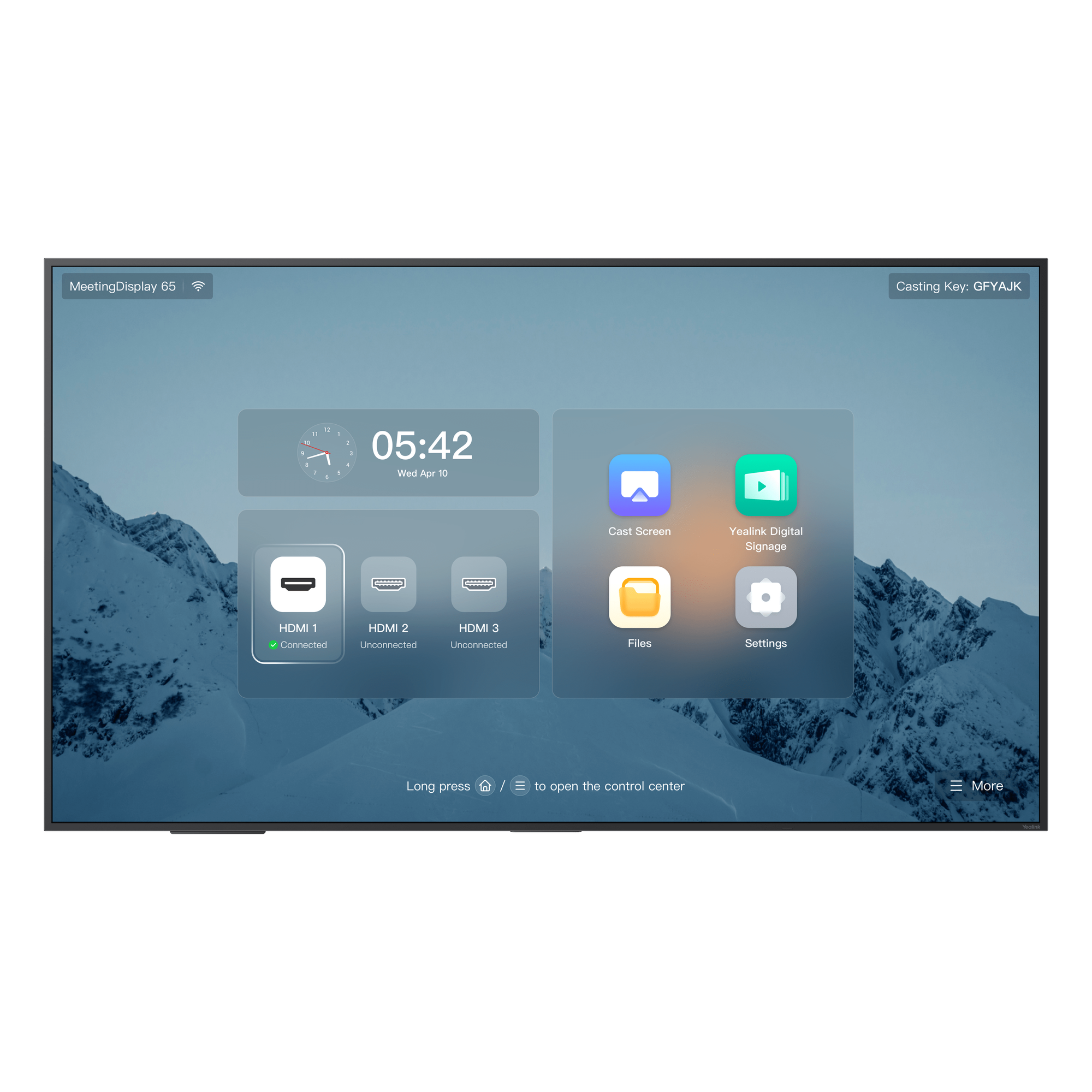 Pantalla Profesional / 65" / 4K UHD IPS / Wi-Fi 6 Dual Band / Bluetooth 5.1 / HDMI 2.0 x3 / Integración MTR — YEALINK · SKU MD-65