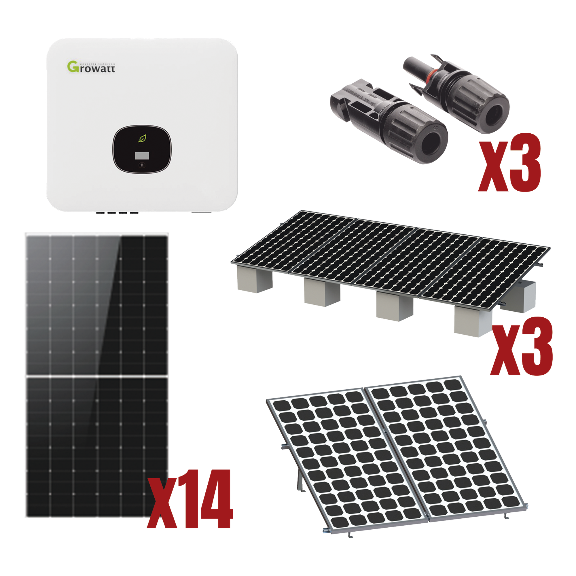 Kit Solar de Interconexión a Red / 8 kW / 220 Vca / Inversor Monofásico / 14 Módulos Fotovoltaicos 645 W / Montaje para 6 Módulos — GROWATT · SKU MIN8000KIT1