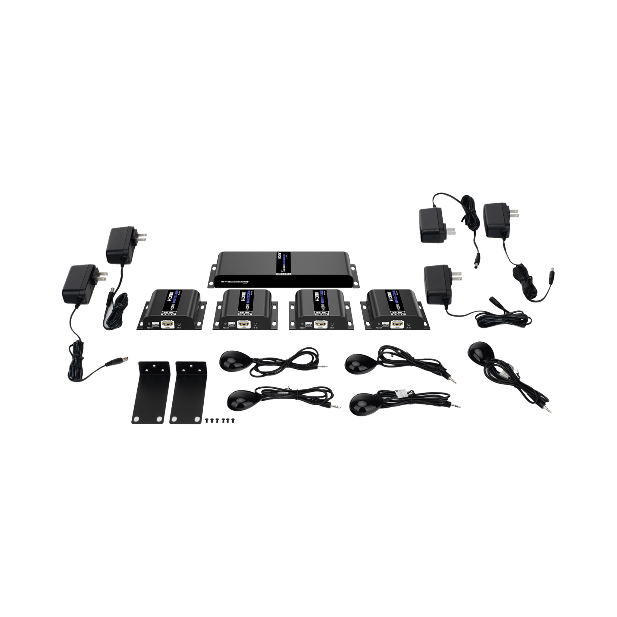 Kit Divisor y Extensor HDMI (Extender Splitter) | Divide 1 Fuente HDMI a 4 Pantallas | Extiende la señal HDMI hasta 120 m | Resolución 4Kx2K @ 60 Hz | Cat 6/6a | Uso 24/7 | Longitud del cable autoajustable 