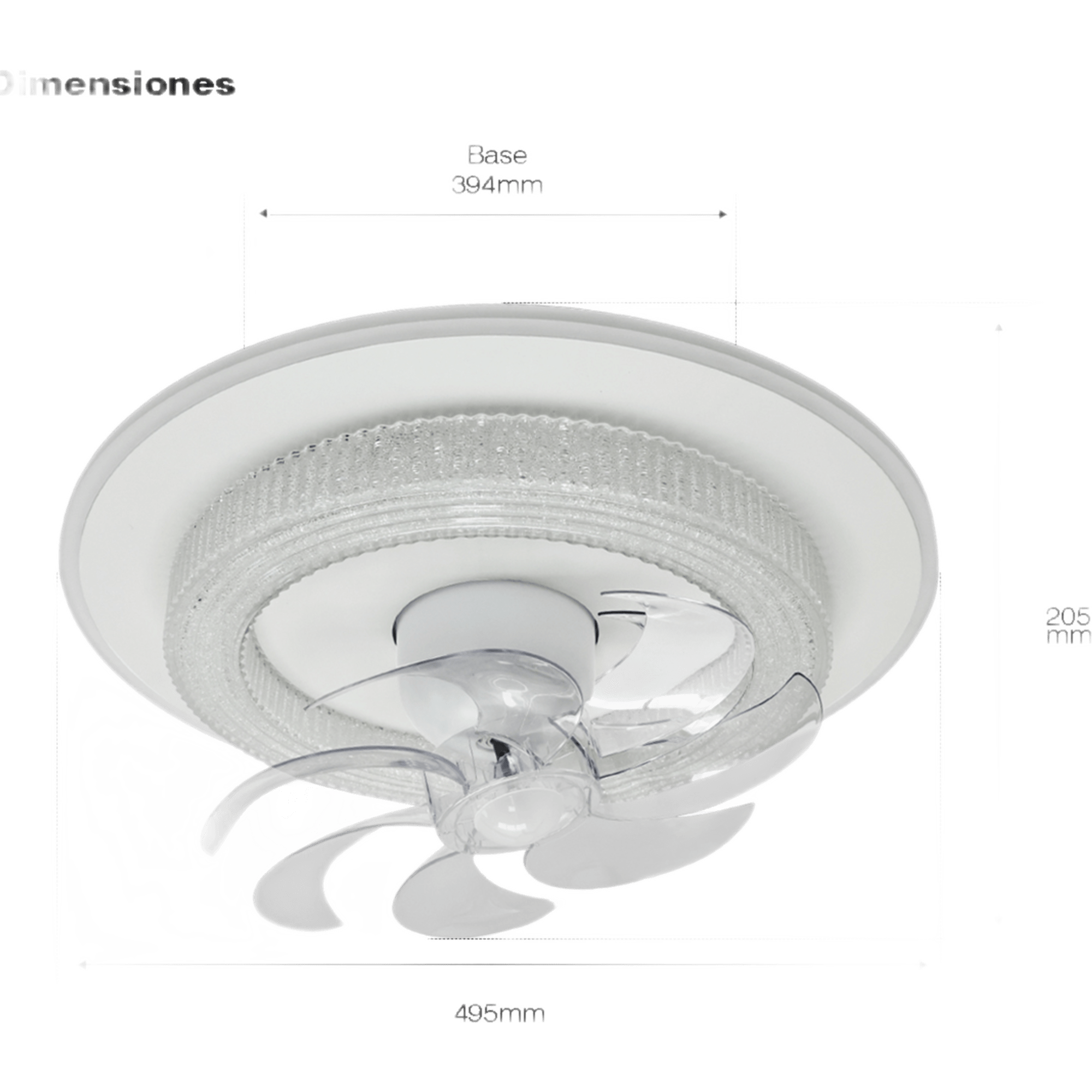 Ventilador de Techo con Luminario LED de 110 V CA 50/60 Hz /  88 W / 3 Tonos de Luz (6500 - 4 000 - 2 700 K) / Con giro 360° / Diámetro 495 mm / 6 Velocidades / Dimeable.