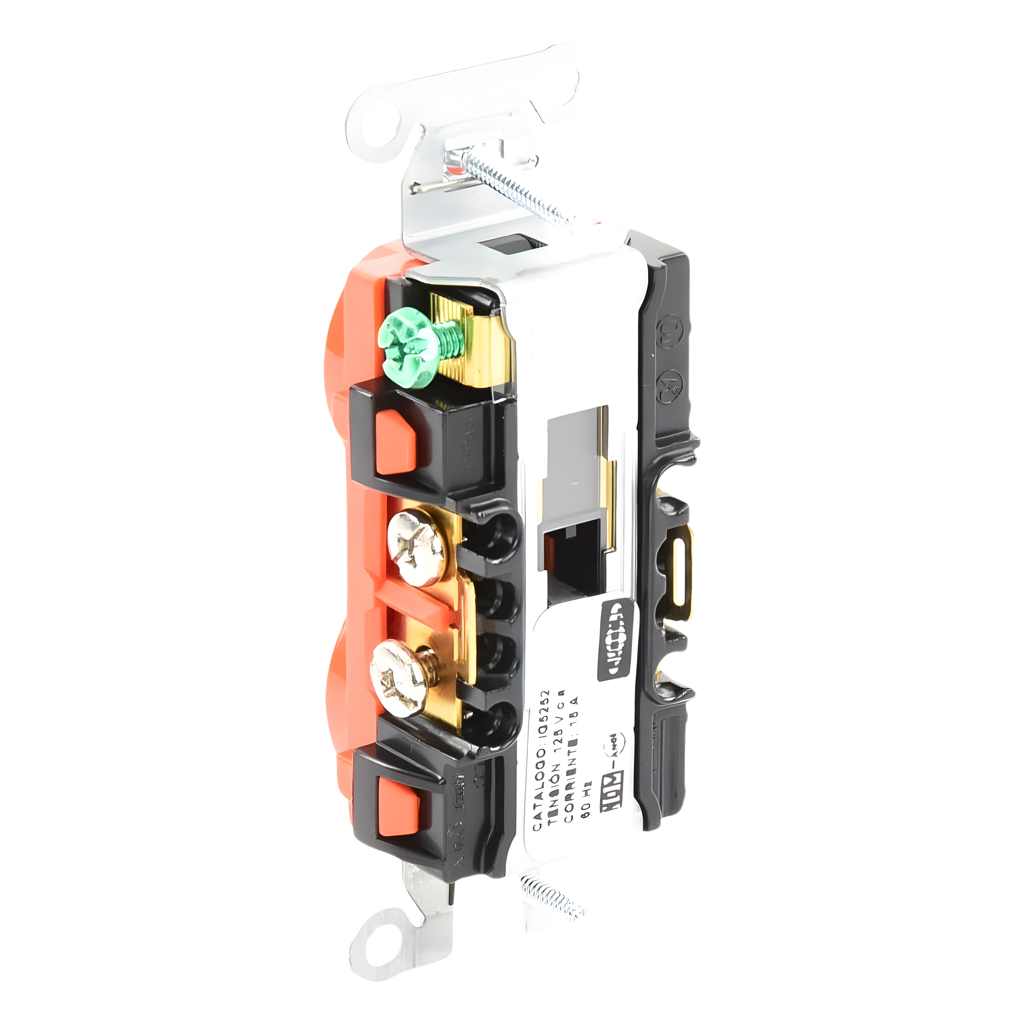 Contacto Dúplex Conexión a Tierra Aislada/ 15A 125V/ 2 polos 3 Hilos/ Nema 5-15R /Grado Comercial/ Color Naranja.