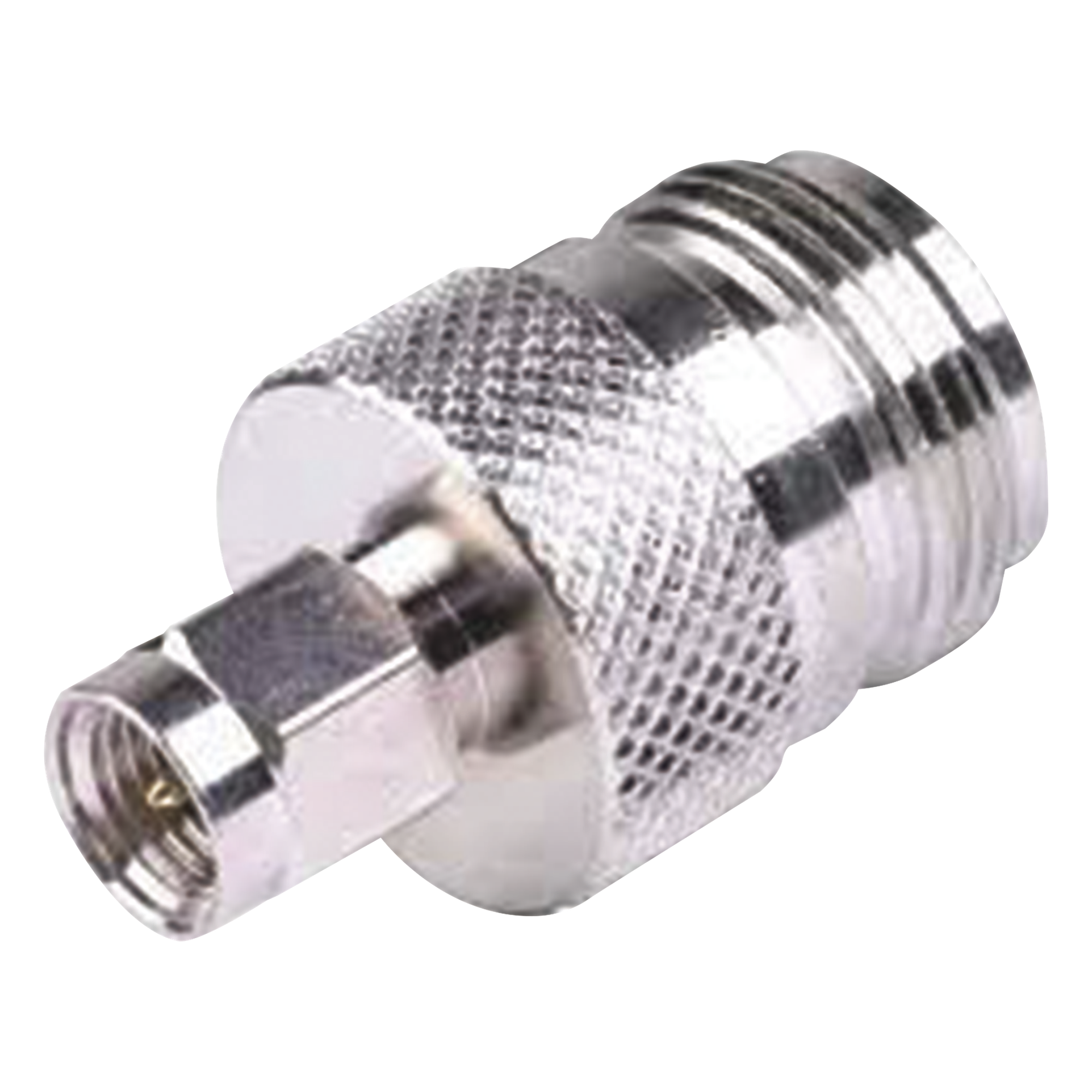 Adaptador RF Coaxial / SMA Macho a N Hembra / En Línea / Cuerpo Bronce Niquelado / Contacto Oro / Aislante Teflón — RF INDUSTRIES,LTD · SKU RSA-3452