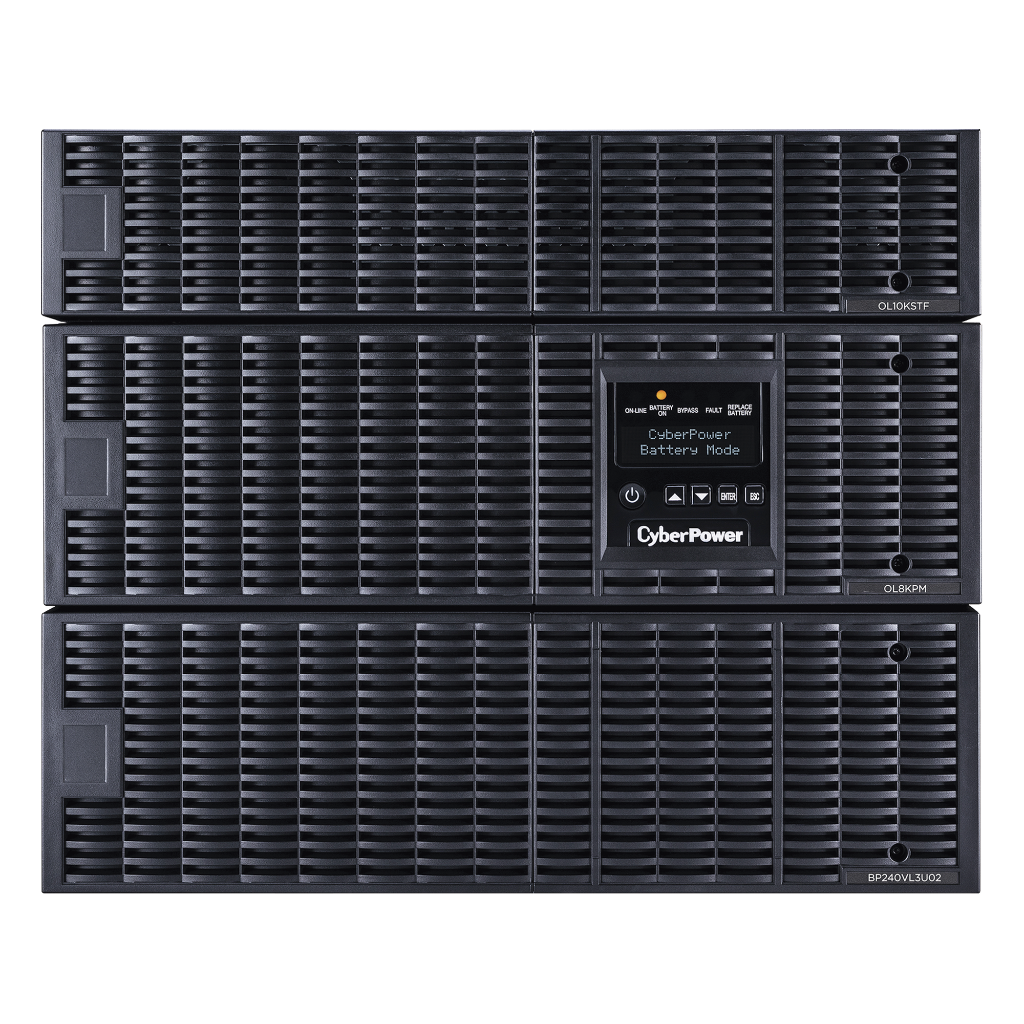 UPS Online Doble Conversión / 8000 VA / 8000 W / 200-240 Vac Entrada / 120-240 Vac Salida / 9 Tomas NEMA / Torre o Rack 8U / Hot-Swap — CYBERPOWER · SKU OL8KRTF