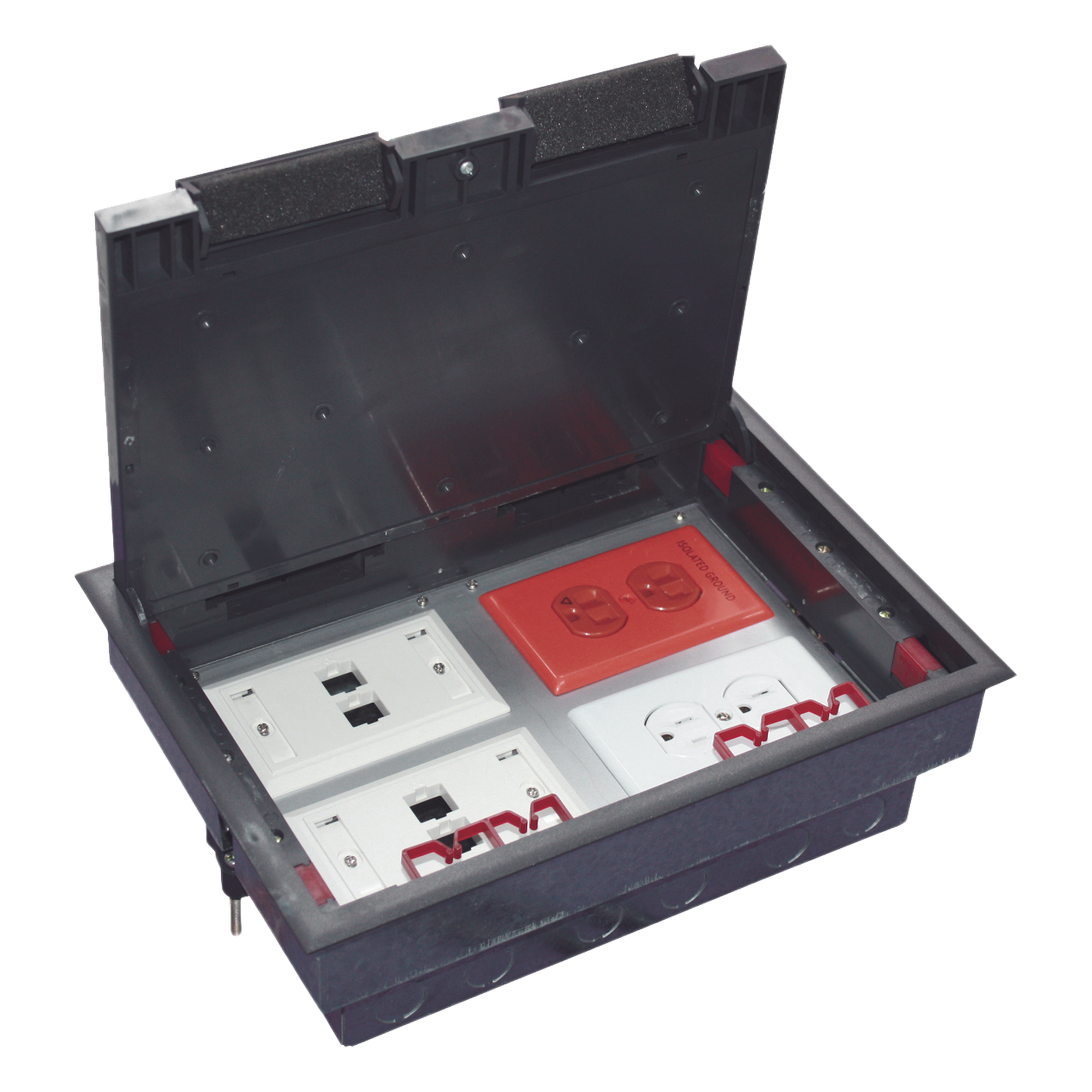 Caja de Piso / 4 Módulos Universales / ABS y Acero Galvanizado / 1.957 kg / 6.42 lb / Negro — THORSMAN · SKU TH-CP-4M