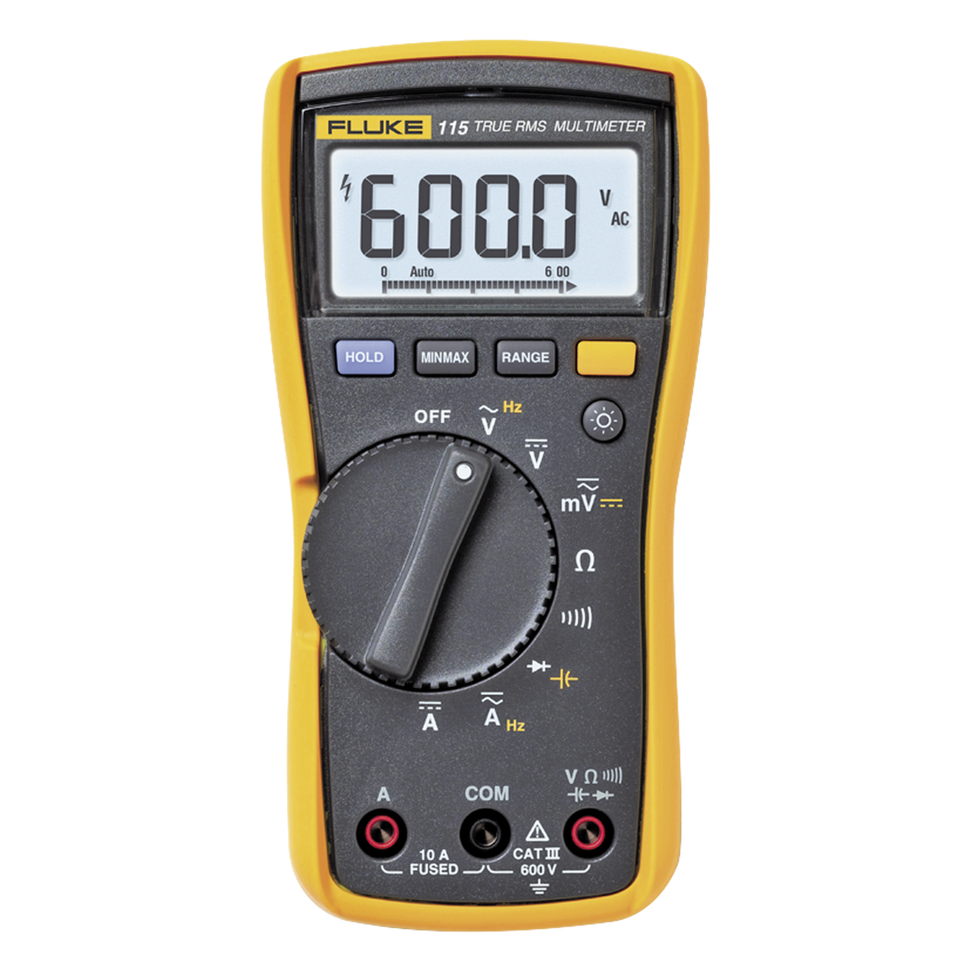 Multímetro Digital / Valor Eficaz Verdadero 6000 Recuentos / CAT III 600 V / Protección 6 kV / Pantalla LED Retroiluminada — FLUKE · SKU FLUKE-115
