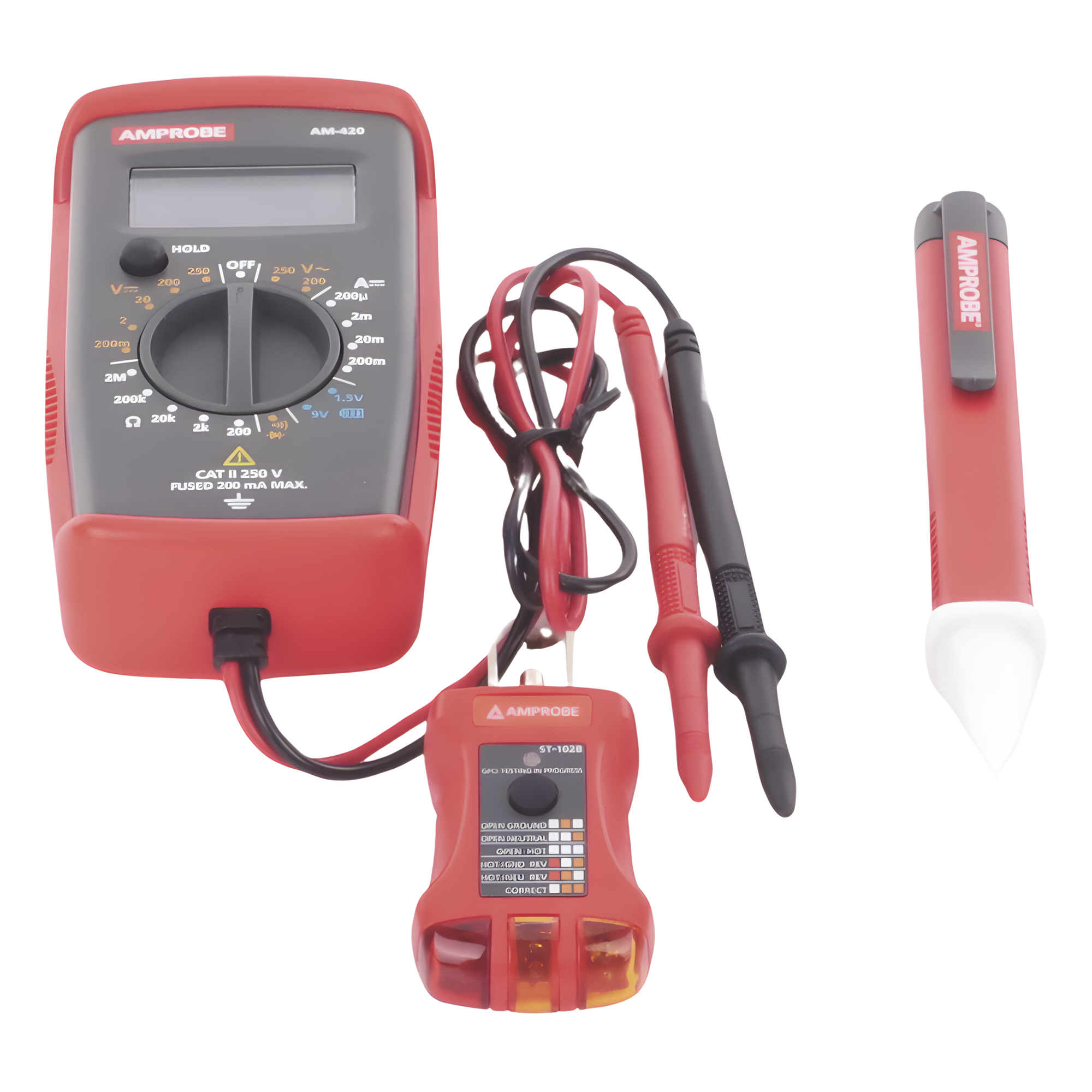 KIT Básico 3 en 1 con Multímetro Digital + Detector de Tensión sin Contacto + Comprobador de Fase GFCI