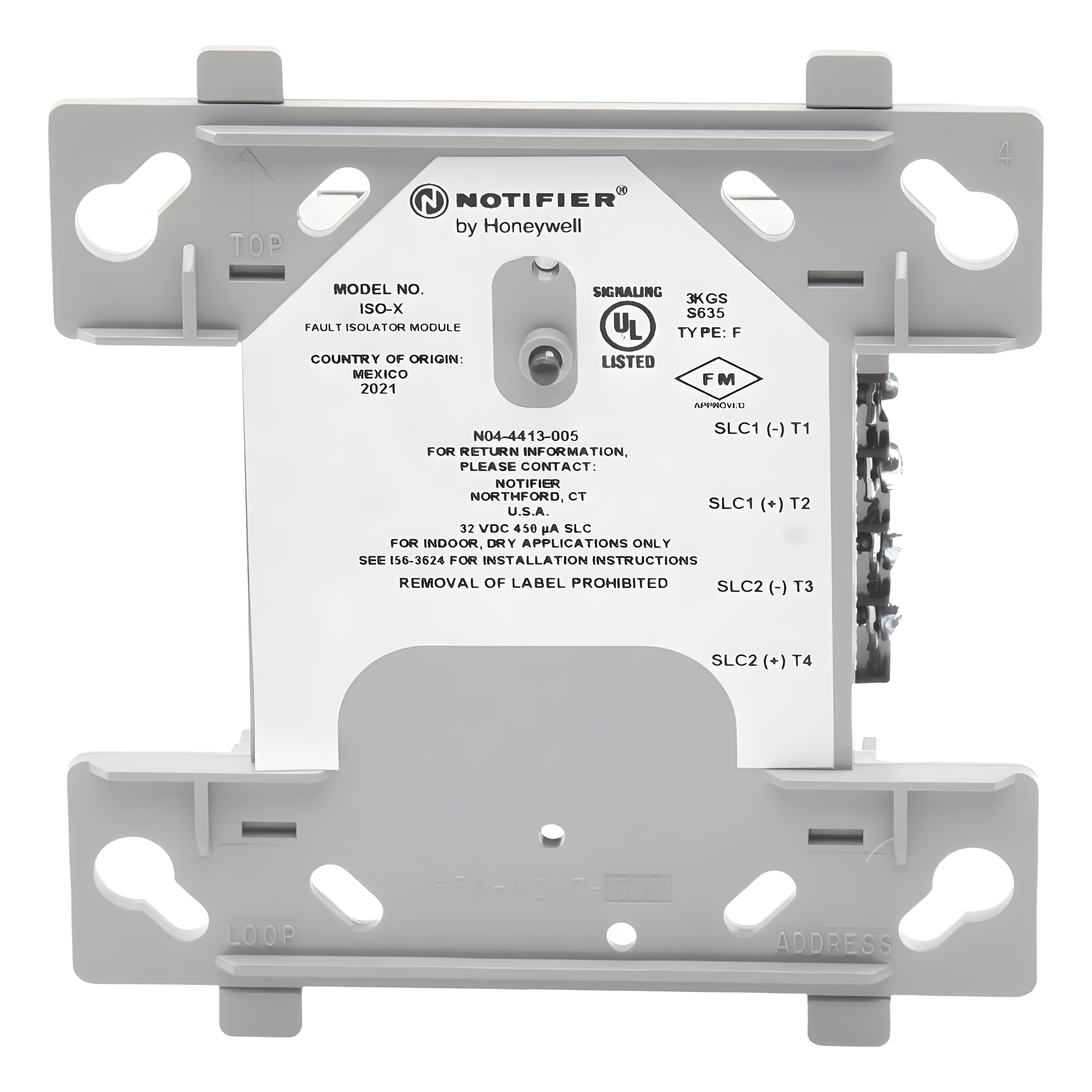 Módulo Aislante de Fallas / Lazo SLC Direccionable / Cortocircuito Cable a Cable / Alimentación por Lazo / Caja 4" (10.16 cm) — NOTIFIER · SKU ISO-X