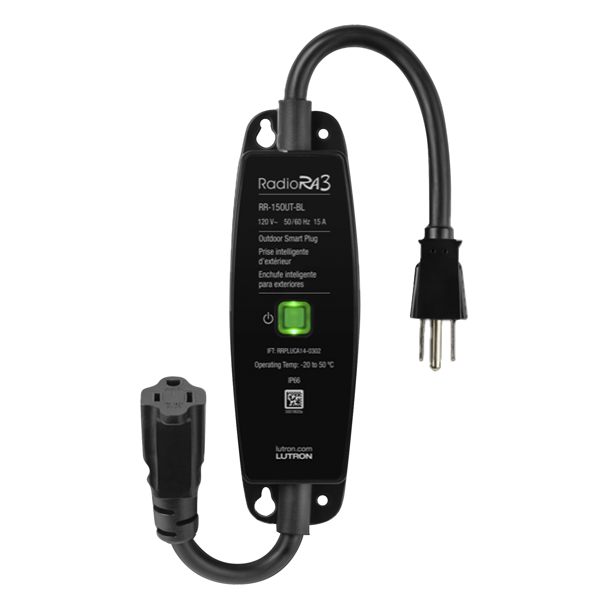 Interruptor de Enchufe para Exteriores / Control On/Off / IP66 / 15 A Iluminación / 1/2 HP Motores / RadioRA 3 — LUTRON CASETA WIRELESS · SKU RR15OUTBL