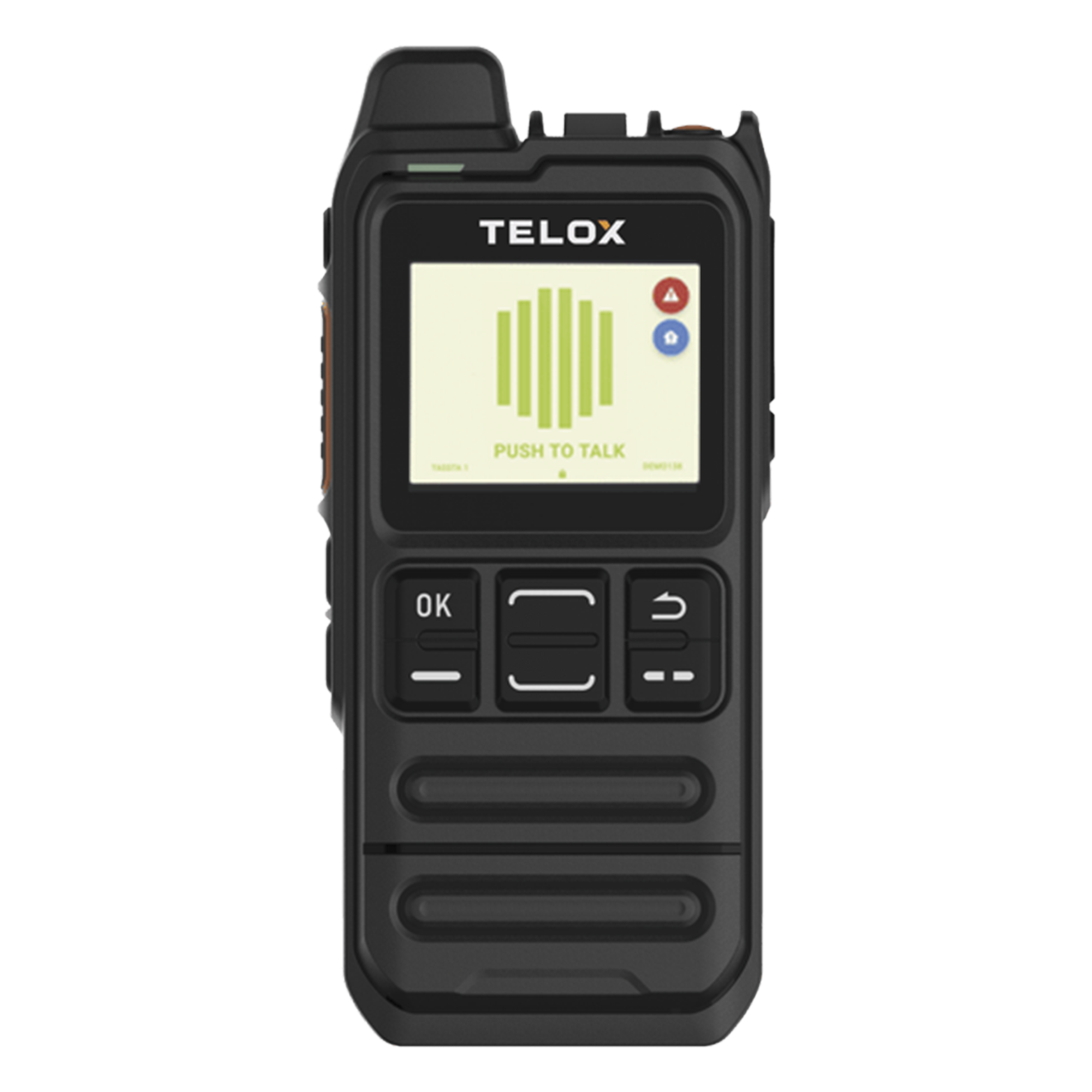 Radio PoC LTE / Tamaño de Bolsillo 113 mm / Audio 3W / IP54 / Batería 4000 mAh / Doble SIM LTE Cat.4 / Pantalla 1.77" / Wi-Fi Dual Banda / GPS — TELOX · SKU MT100