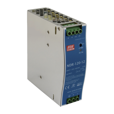 Fuente de poder industrial / 120 W / 12 Vcc / 10 A / Entrada 90~264 VCA / Riel DIN / 1.57 x 4.93 x 4.47 in