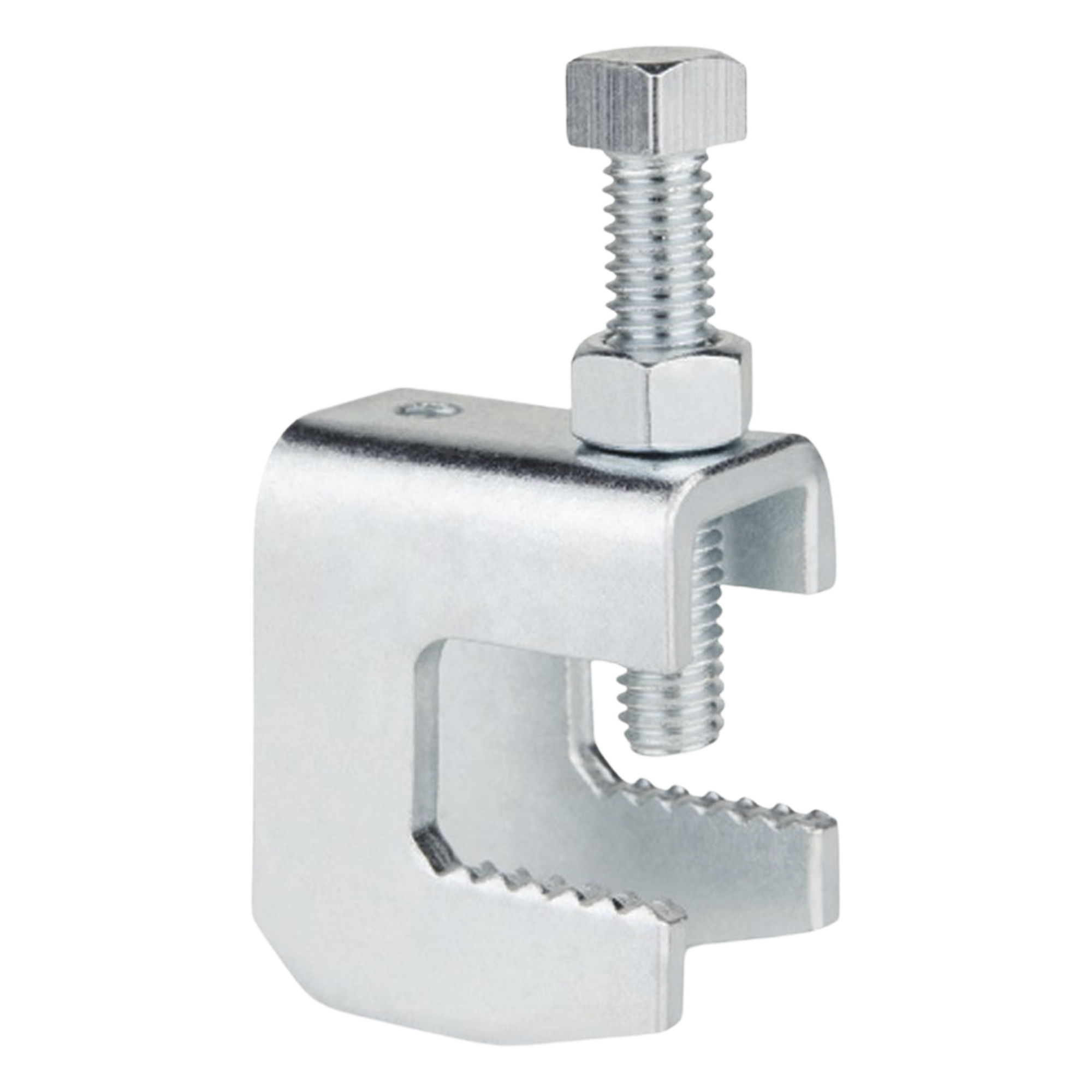 Mordaza de Acero Fija / Varilla Roscada 1/4" / Viga hasta 3/4" / Resistencia 570 kg / Par de Instalación 17 Nm — INDEX · SKU SUTL-14-034
