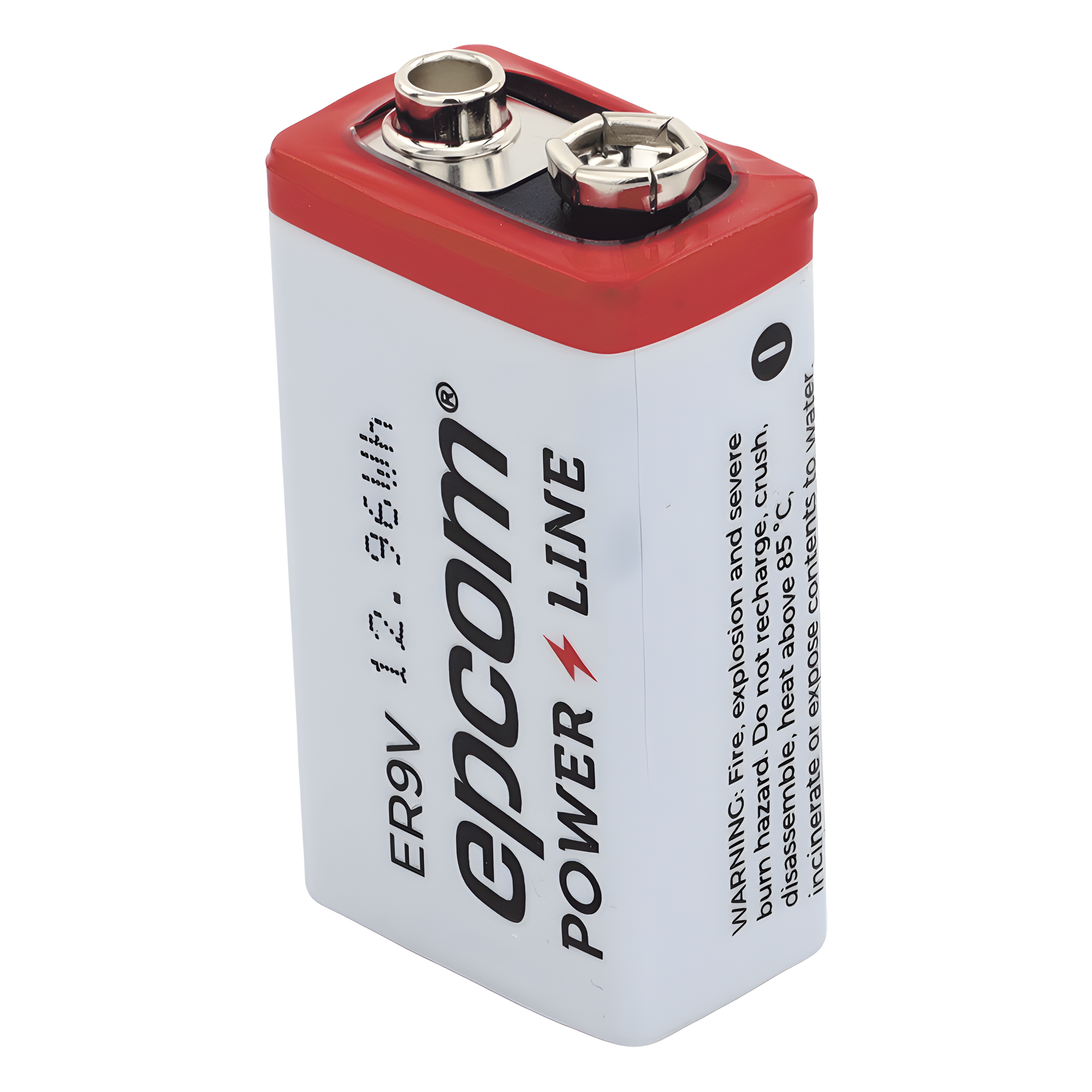 Batería de Litio 9V / 1200 mAh / Cloruro de Tionilo / No Recargable / Operación -60°C a +85°C / Acero Inoxidable — EPCOM POWERLINE · SKU ER-9V