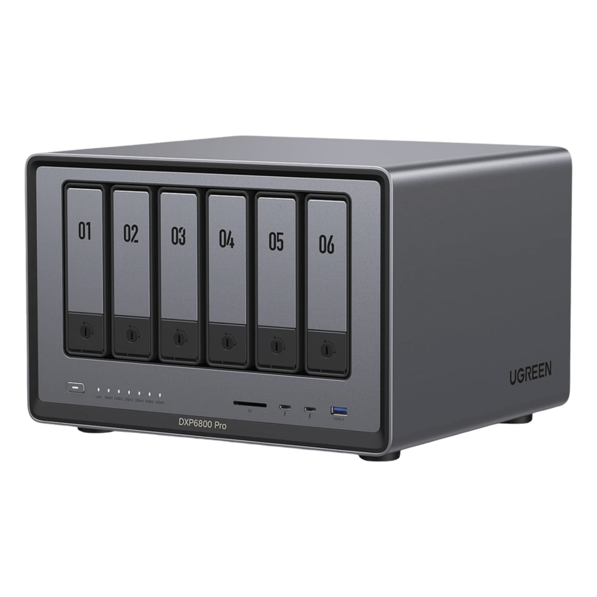 NAS / 6 Bahías + 2 NVMe / Intel i5 / Thunderbolt 4 / 10GbE / DDR5 64GB / HDMI — UGREEN · SKU 25898B