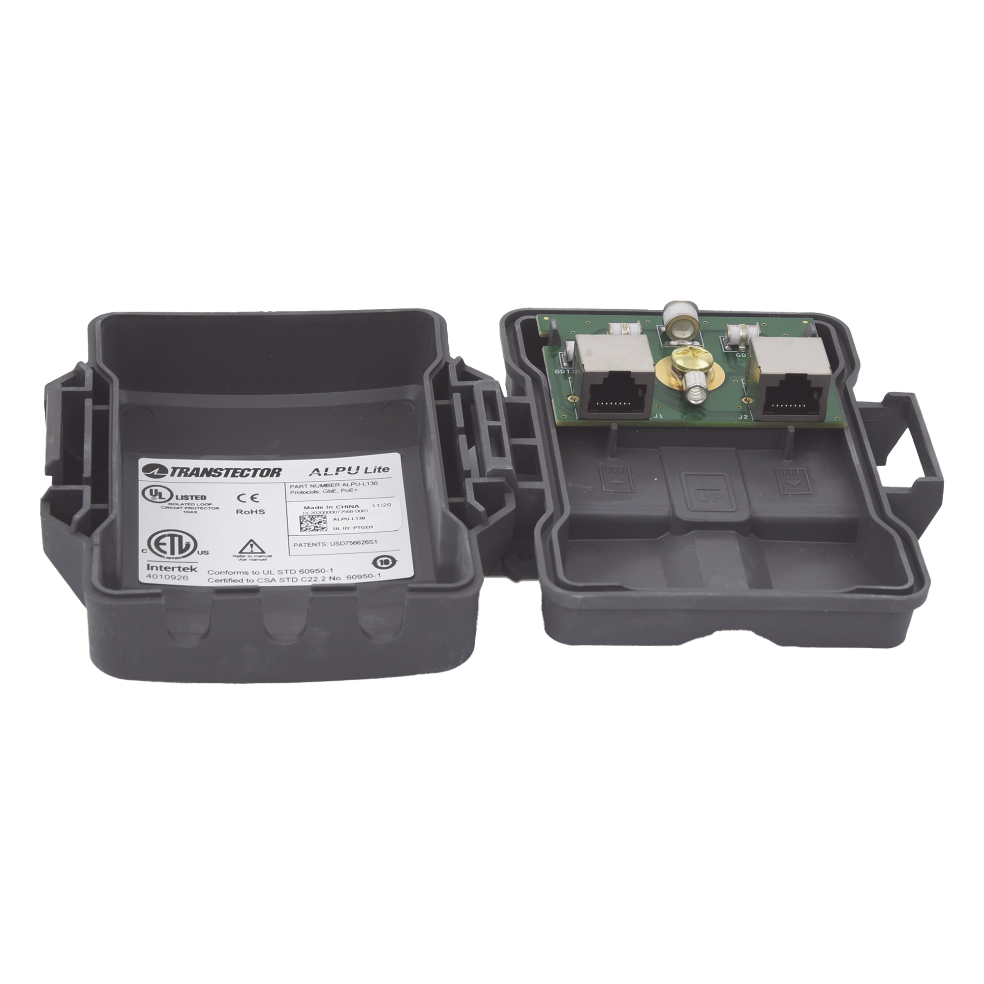 Protector PoE Exterior Gigabit / Tubo de Descarga de Gas GDT / 51W PoE+ / RJ45 Blindado / IP23 / Enlaces Inalámbricos