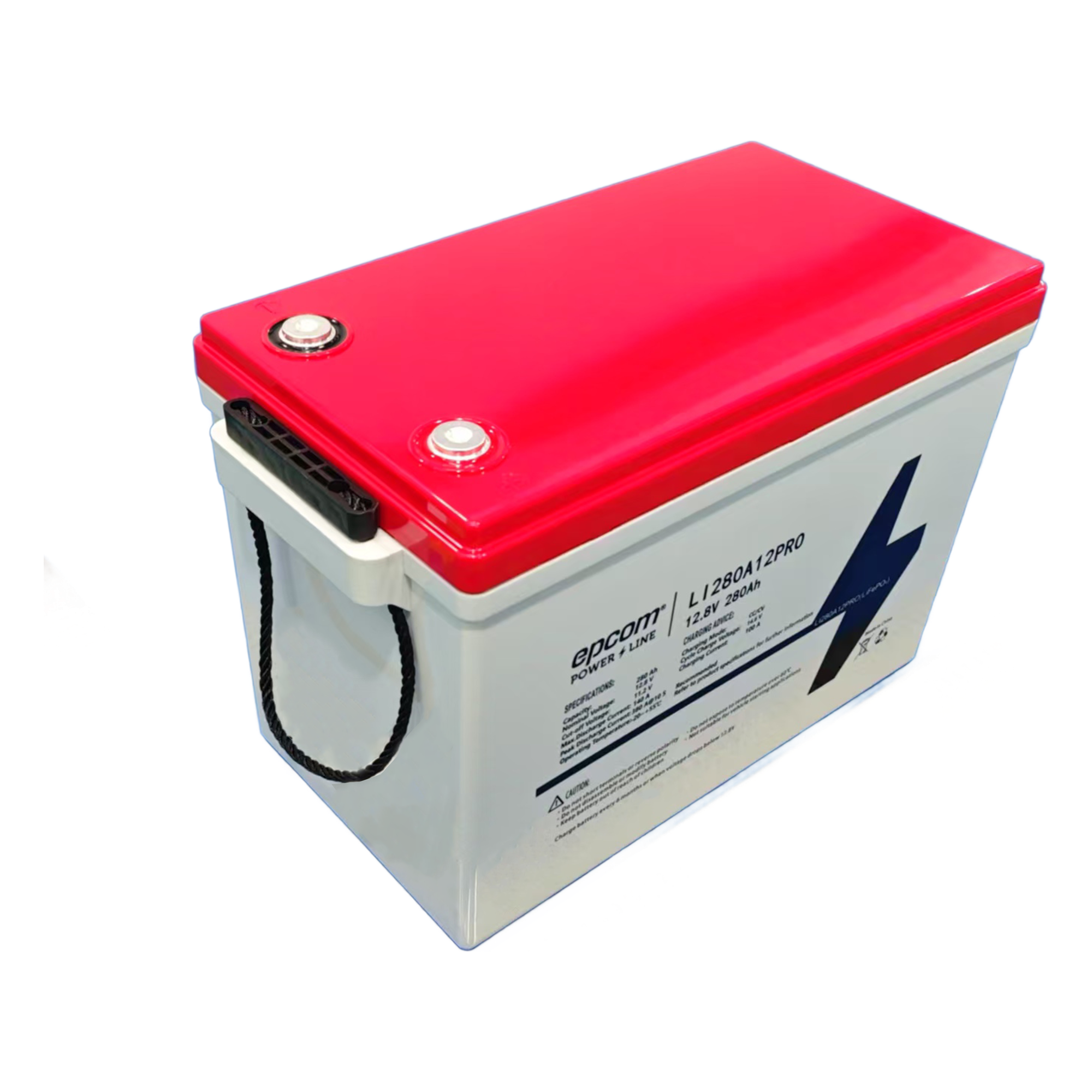 Batería de Litio de Ciclo Profundo / 12.8 Vcc 280 Ah (3.58 kWh) / LiFePO4 / 6000 Ciclos / Descarga 140 A / Carga Rápida 100 A / BMS con Corte a 11.2 V — EPCOM POWERLINE · SKU LI280A12PRO